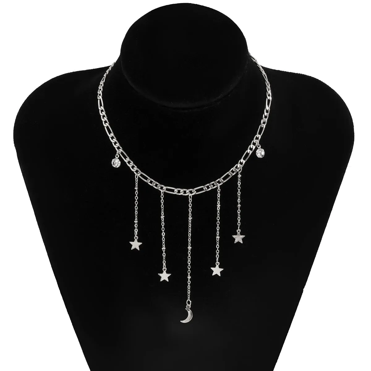 Cubic Zirconia & Silver-Plated Celestial Tassel Choker Necklace