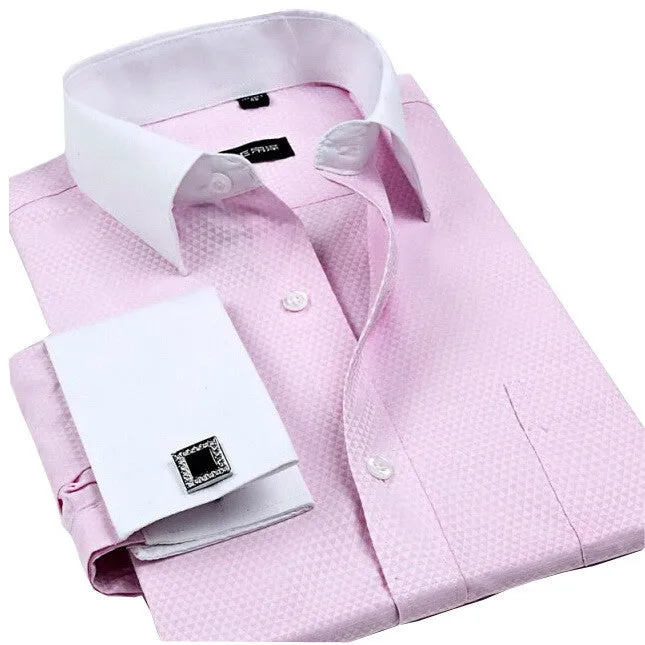 Cufflinks Men Dress Shirts Fashion Formal Business Wedding French Cuff Stripe Shirts T0025