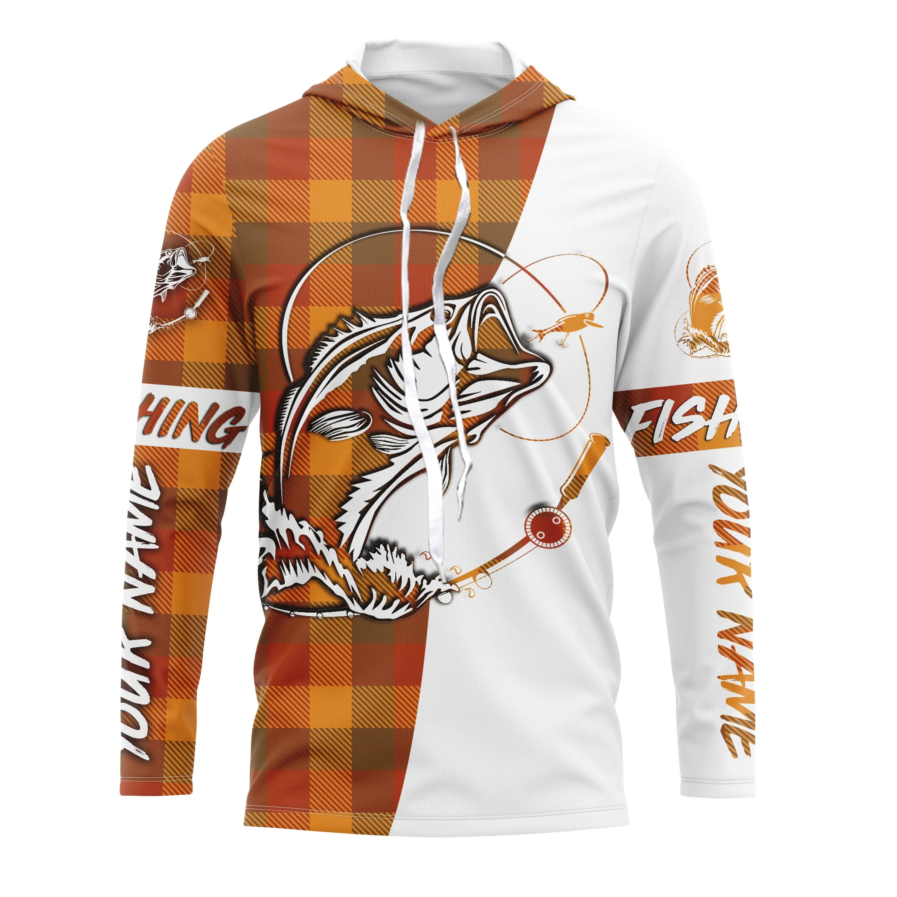 Custom Bass Fishing Fall Orange Plaid Fishing Shirts, Christmas Thanksgiving Fishing gifts IPHW1858