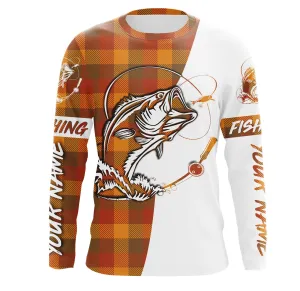 Custom Bass Fishing Fall Orange Plaid Fishing Shirts, Christmas Thanksgiving Fishing gifts IPHW1858