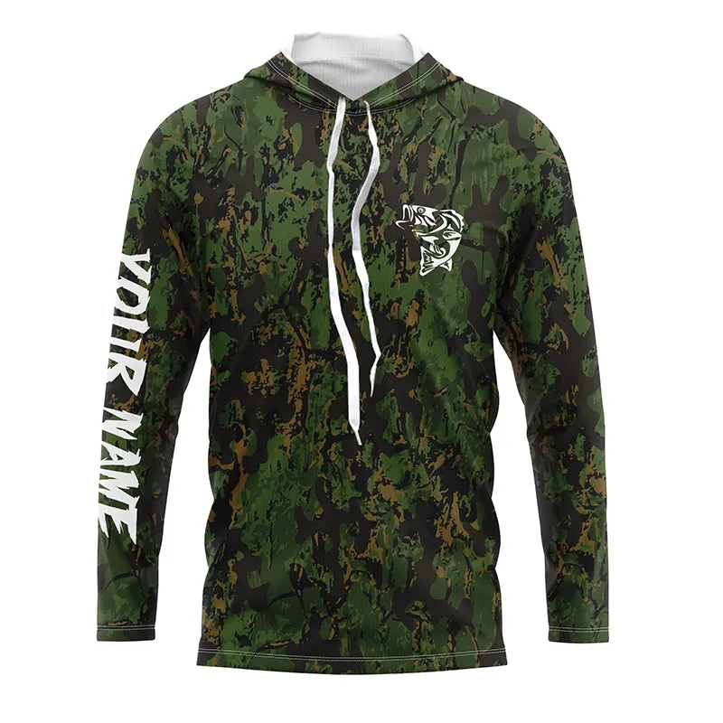 Custom Bass Fishing Jerseys, Personalized Bass fishing green camouflage fishing Long sleeve shirts NQS4933