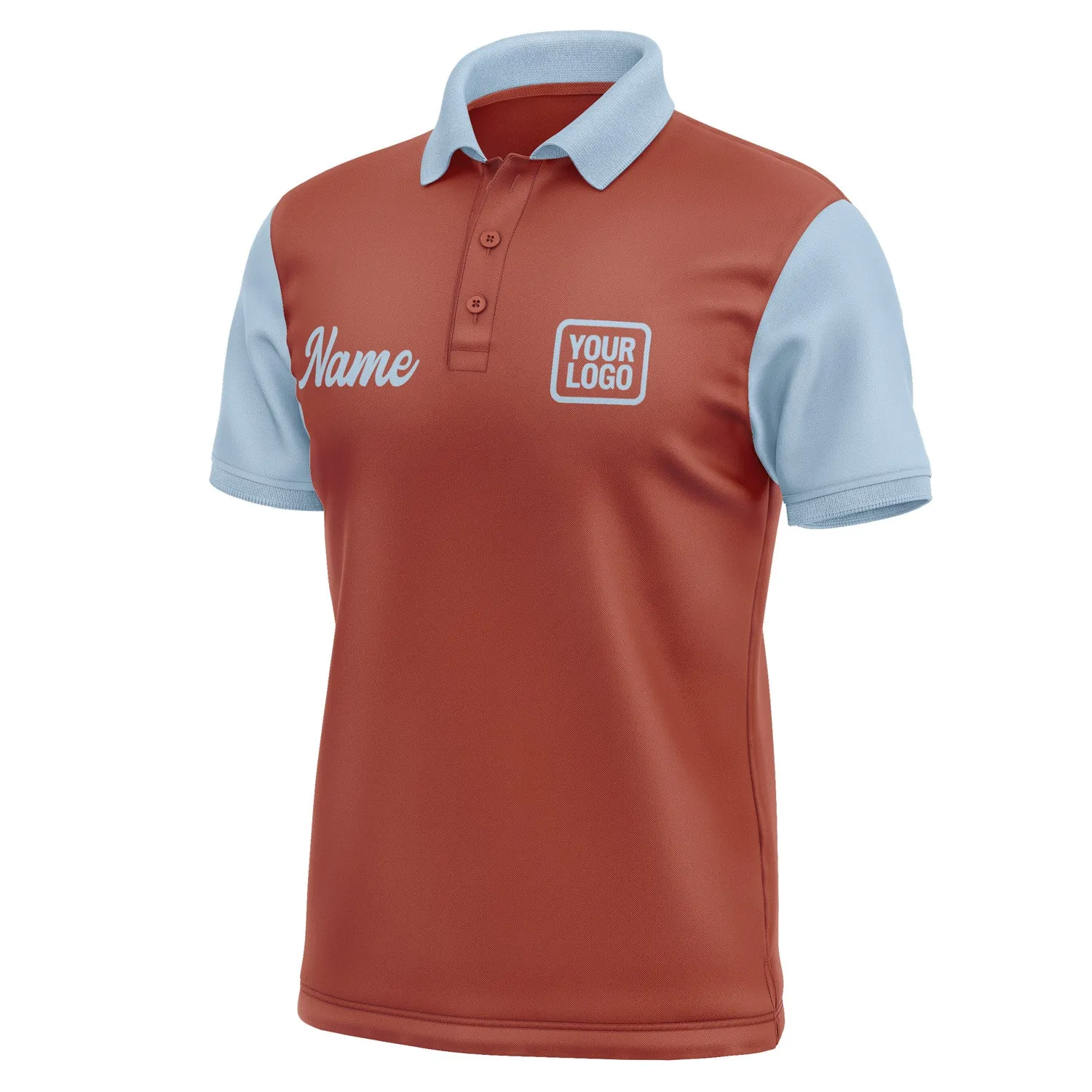 Custom Coral Red Light Blue Short-Sleeve Polo Shirt