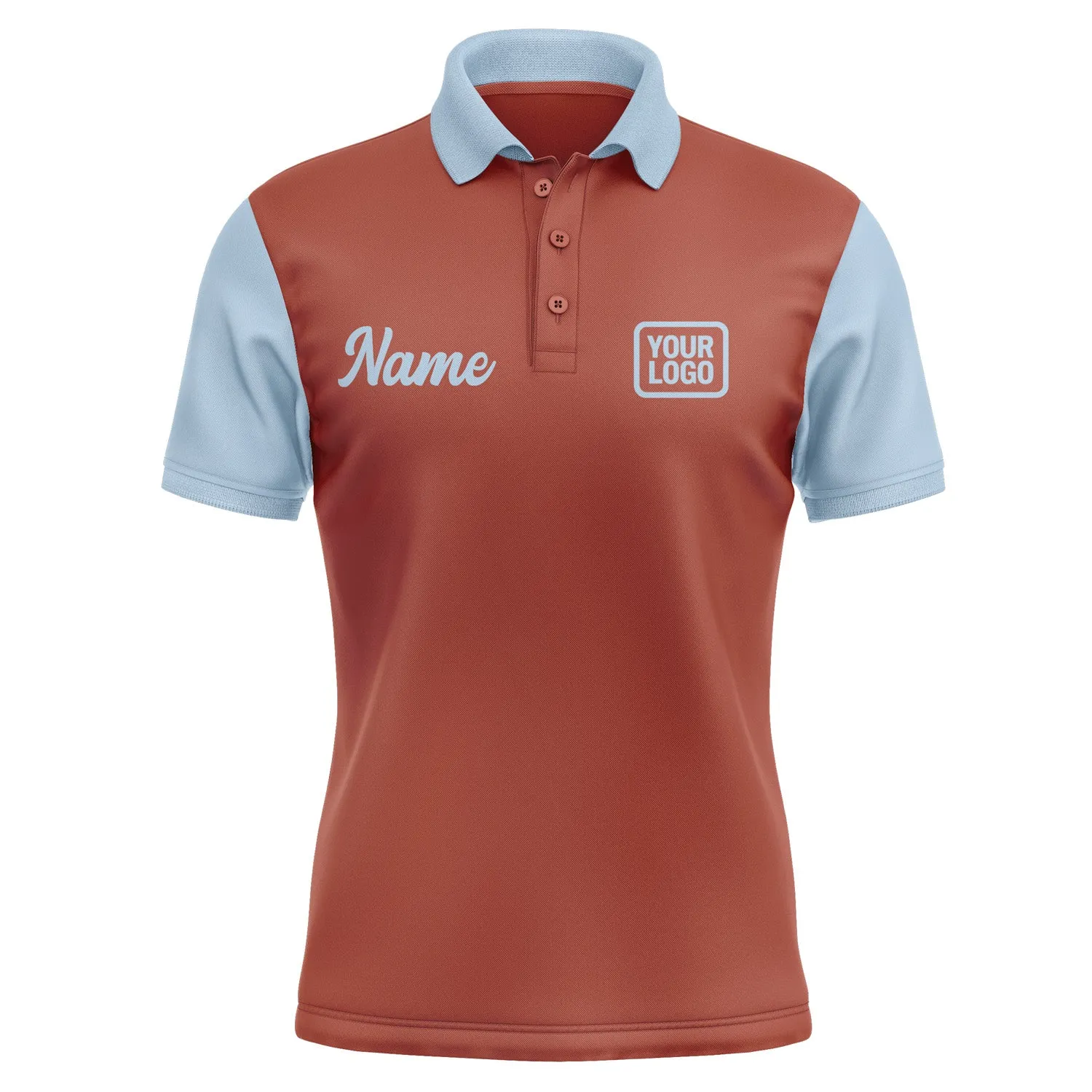 Custom Coral Red Light Blue Short-Sleeve Polo Shirt