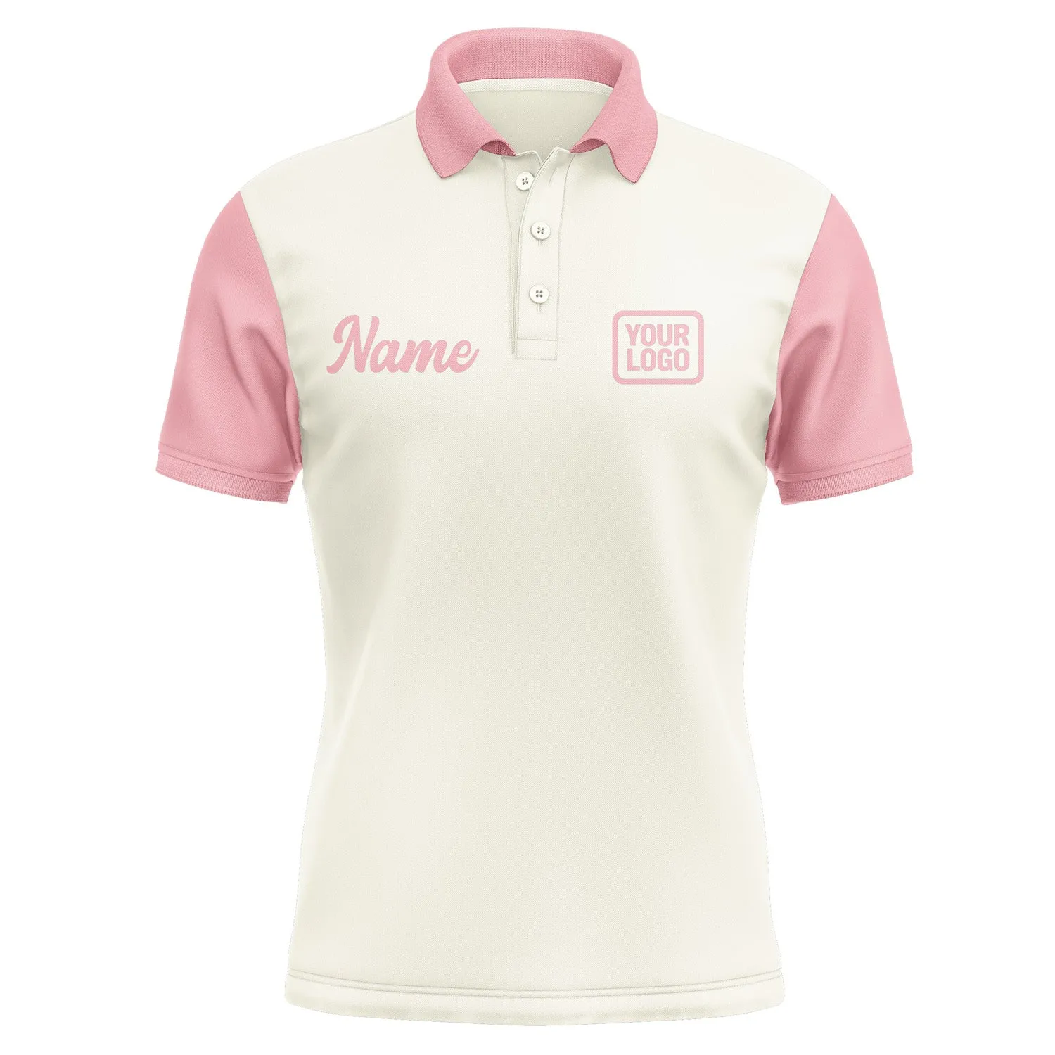 Custom Cream Light Pink Short-Sleeve Polo Shirt