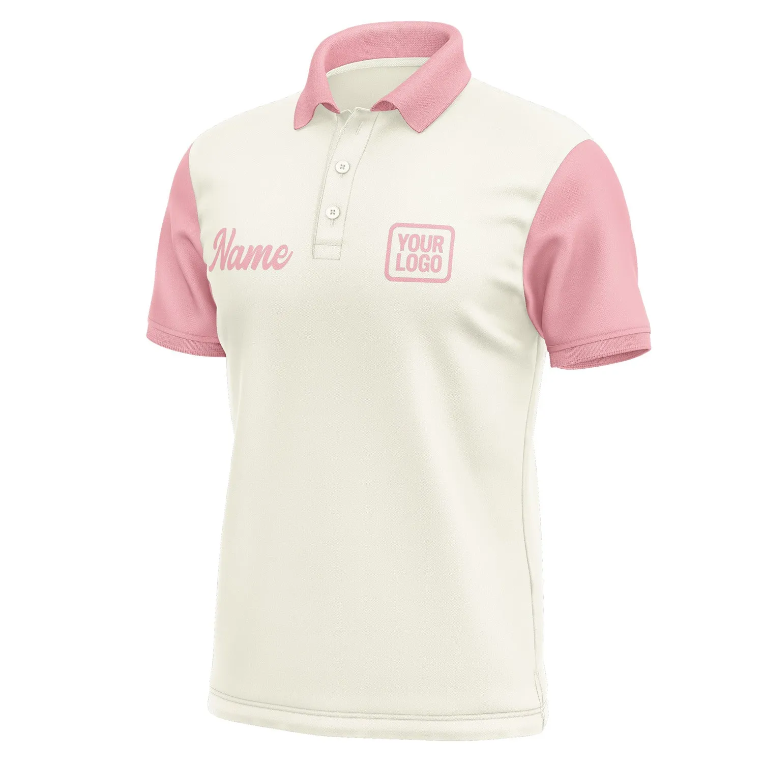 Custom Cream Light Pink Short-Sleeve Polo Shirt