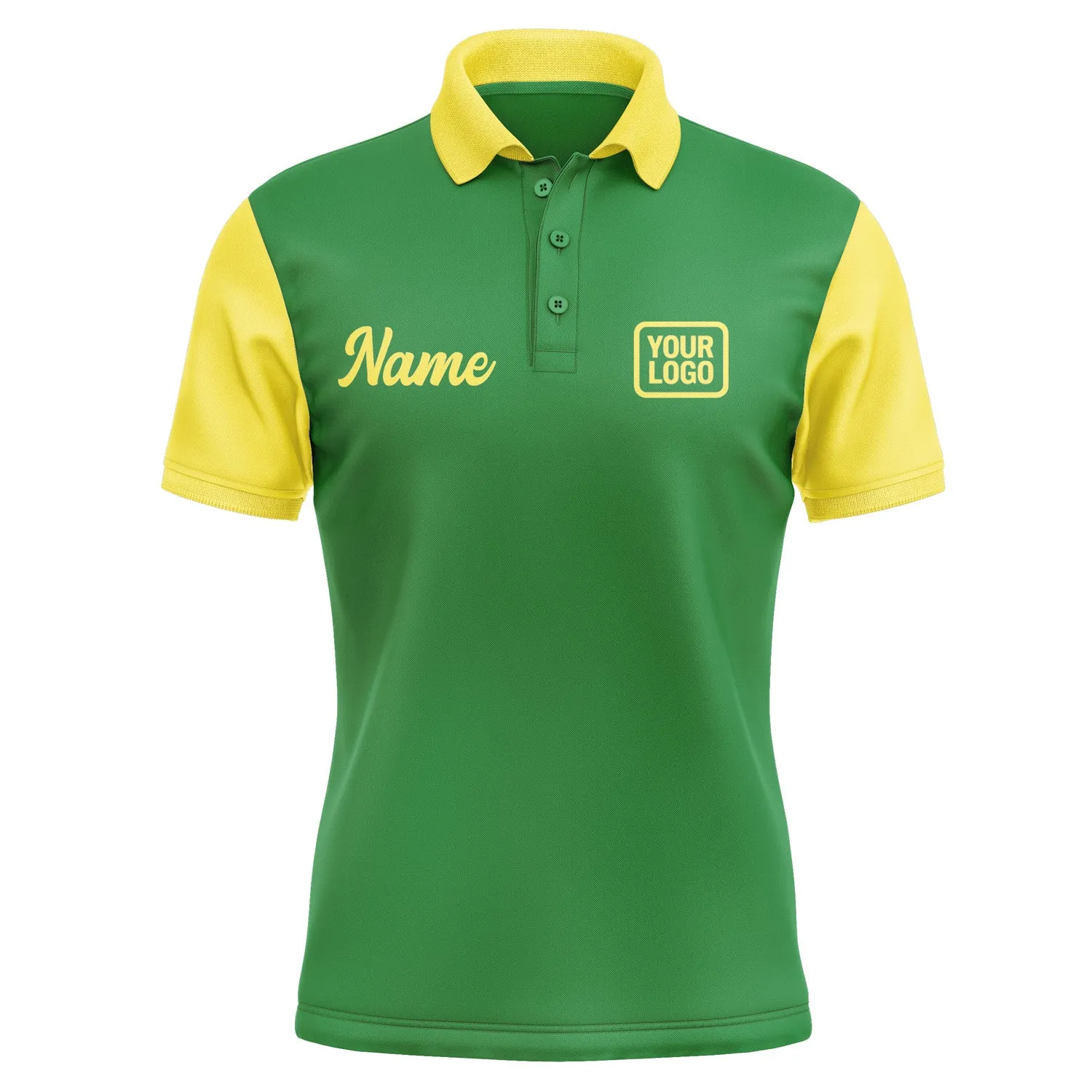 Custom Emerald Green Light Yellow Short-Sleeve Polo Shirt