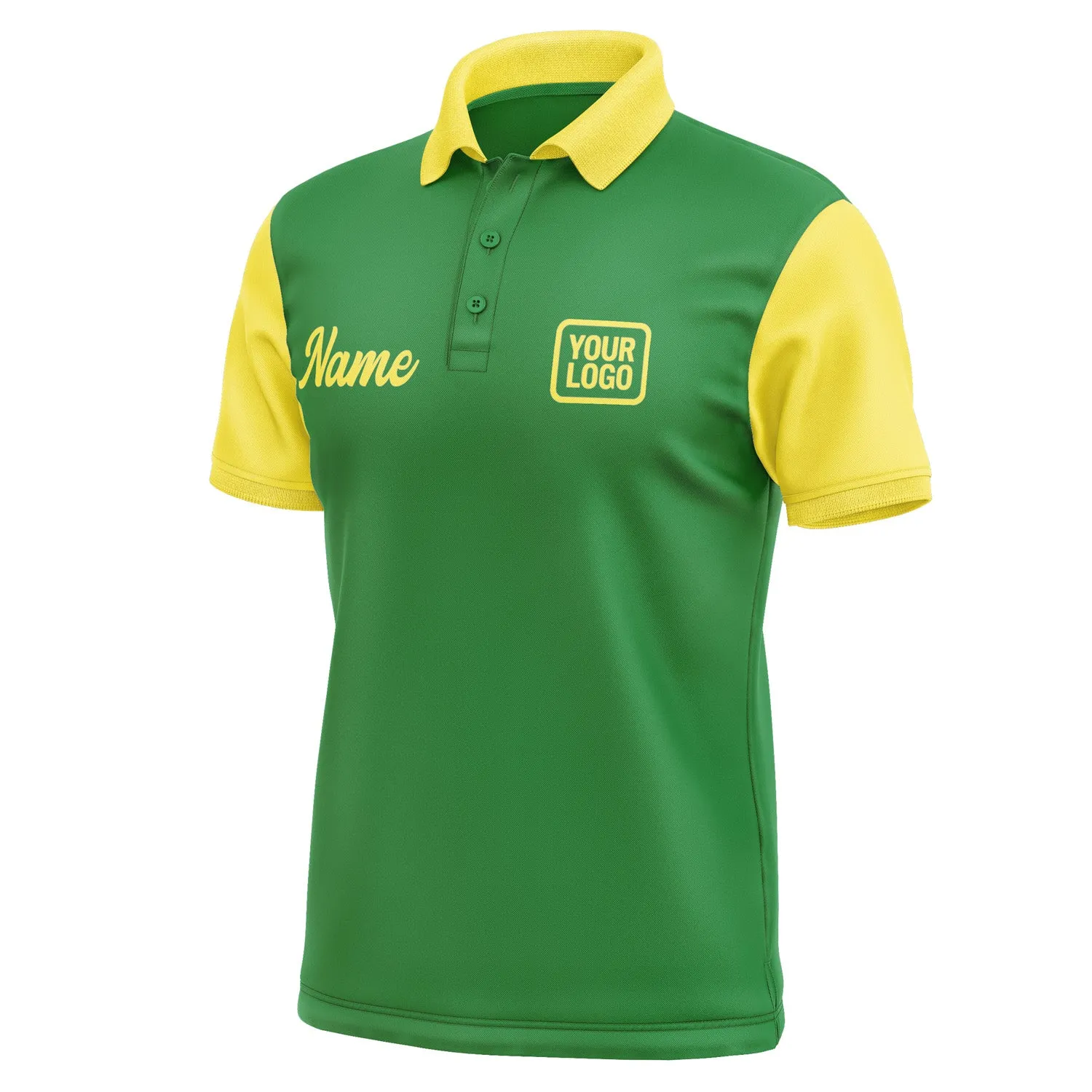 Custom Emerald Green Light Yellow Short-Sleeve Polo Shirt