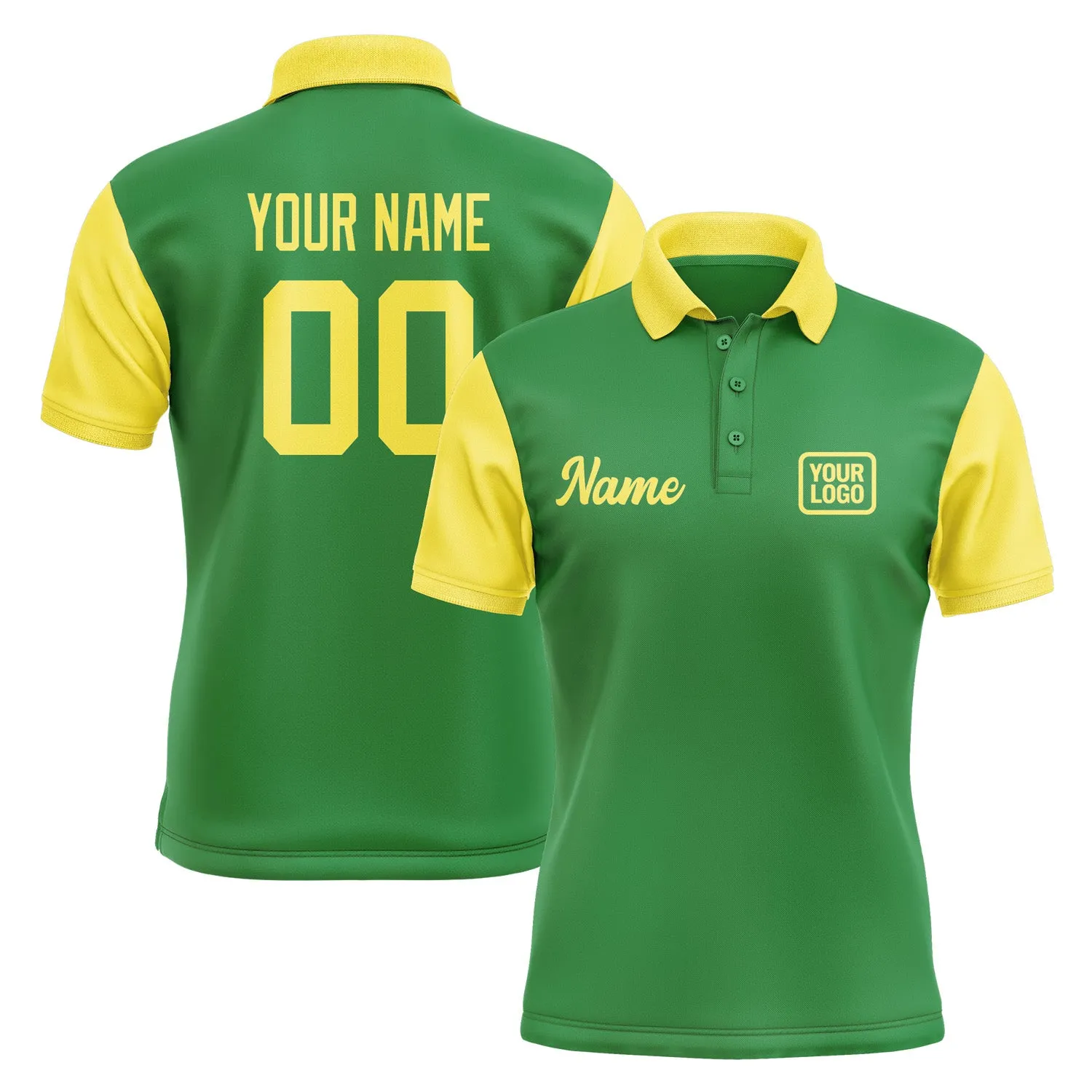 Custom Emerald Green Light Yellow Short-Sleeve Polo Shirt