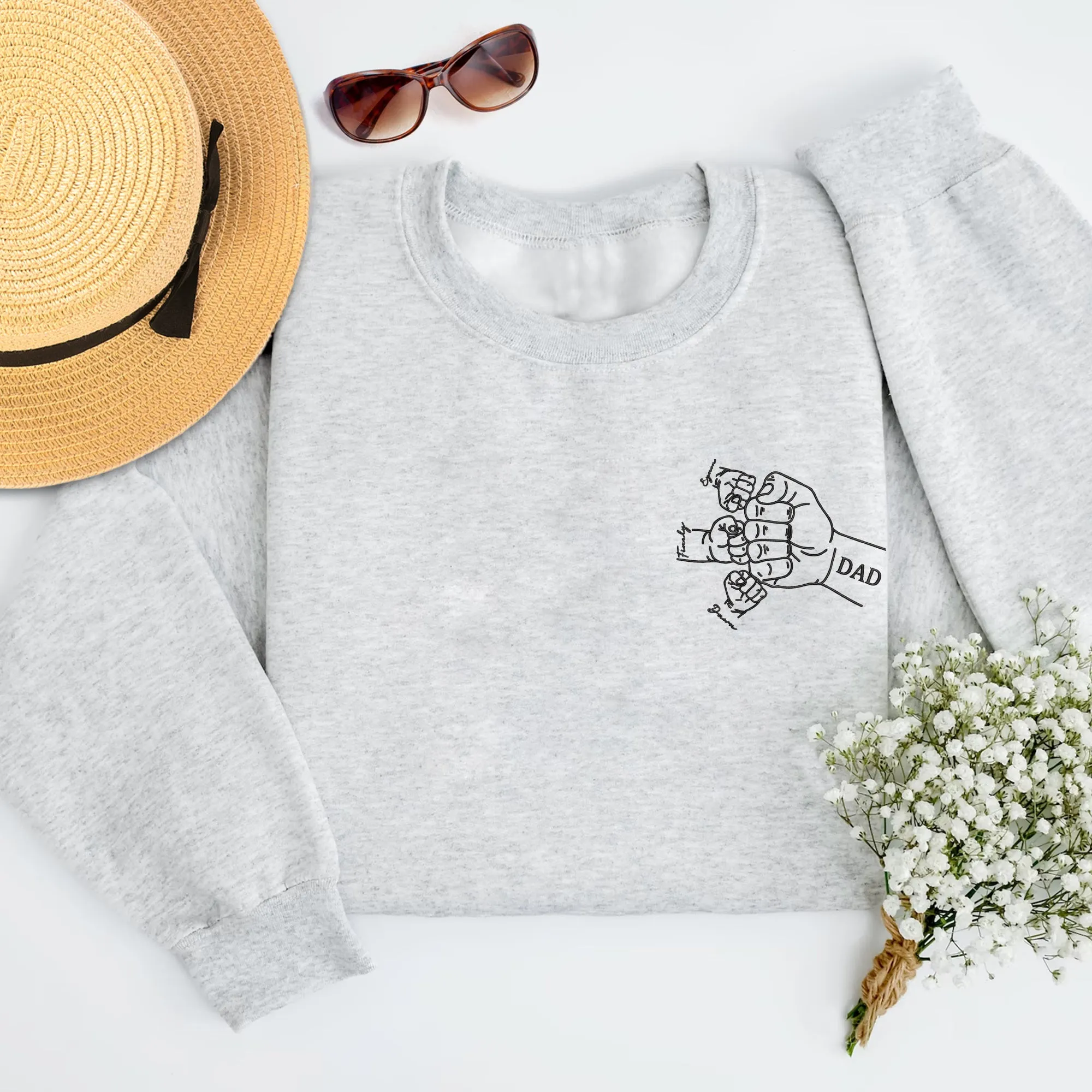 Custom Father's Day Family Fist Bump Embroidered Sweatshirt, Custom Fathers Day Shirt, Fist Bump Kids Name Shirt, Daddy's Team Shirt, Personalized Dad Fist