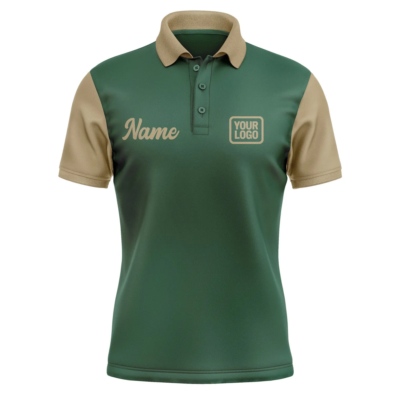 Custom Green Light Khaki Short-Sleeve Polo Shirt