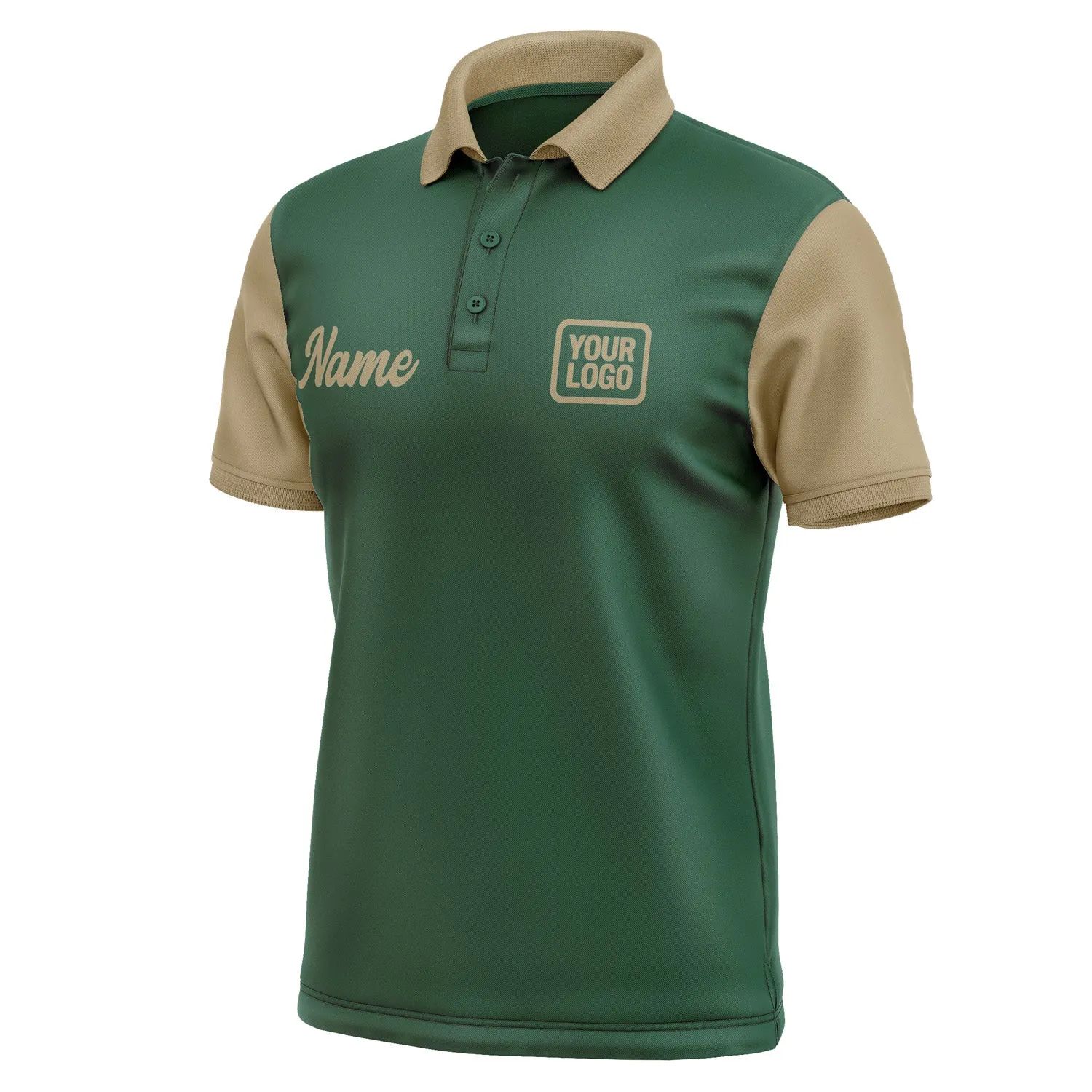 Custom Green Light Khaki Short-Sleeve Polo Shirt