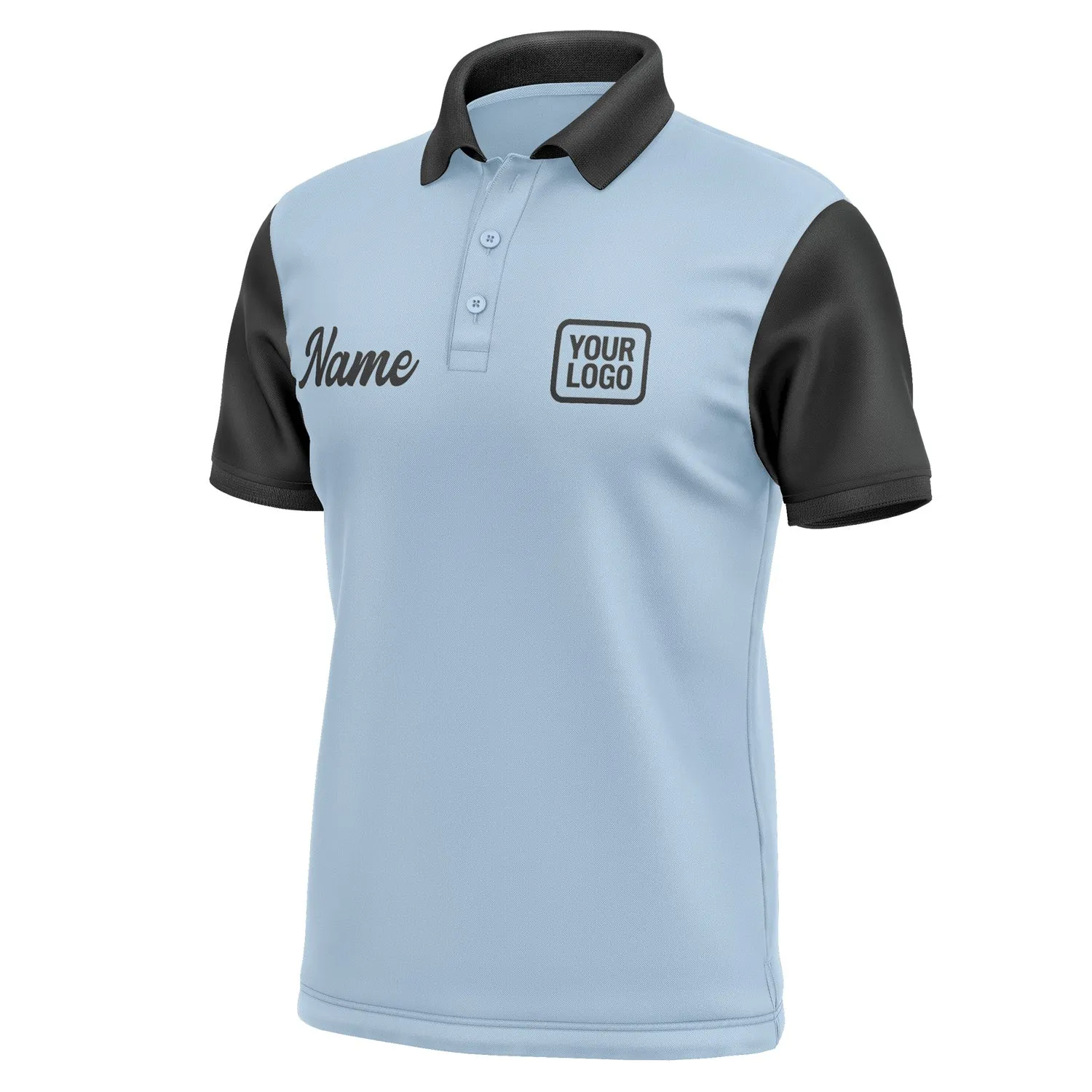 Custom Light Blue Black Short-Sleeve Polo Shirt