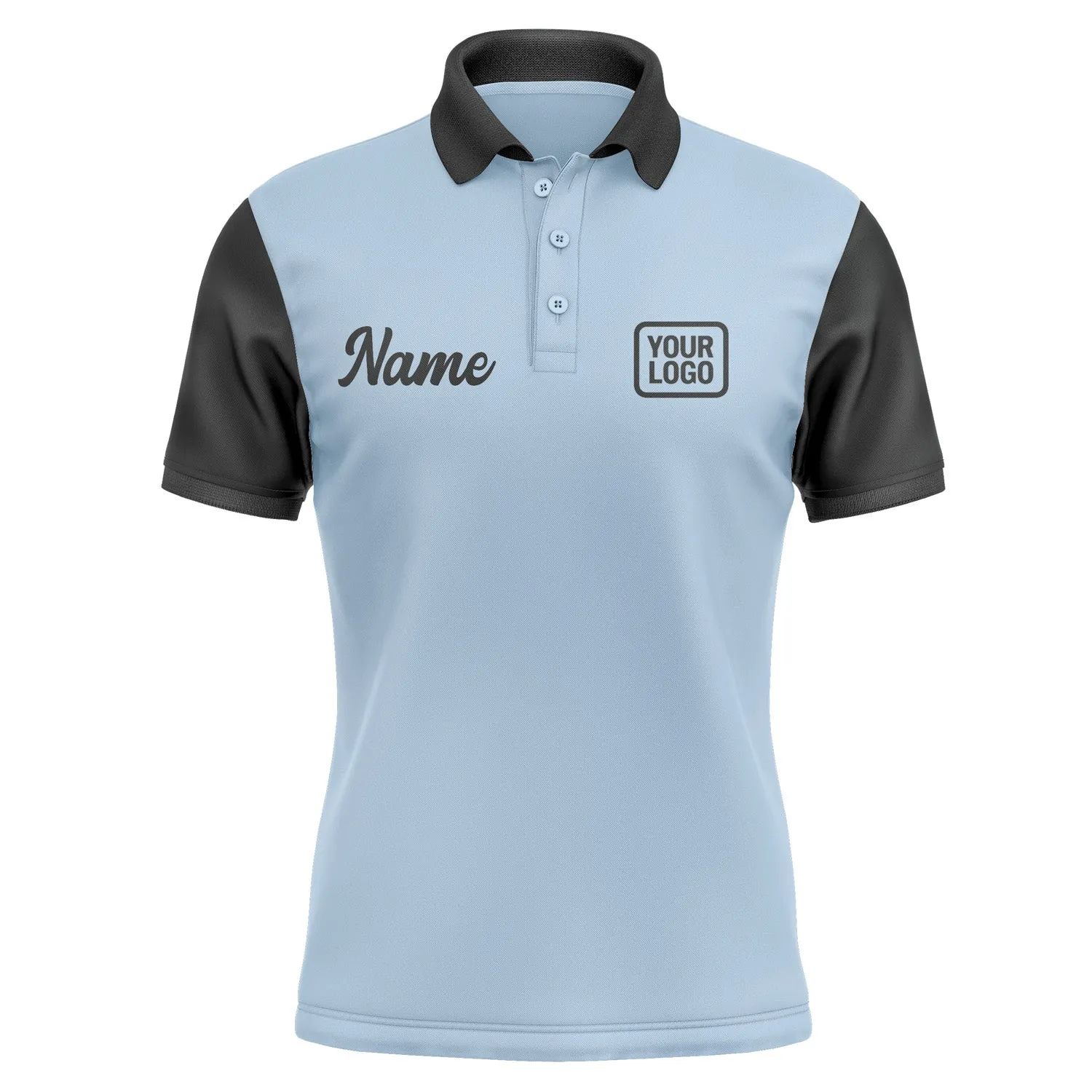 Custom Light Blue Black Short-Sleeve Polo Shirt