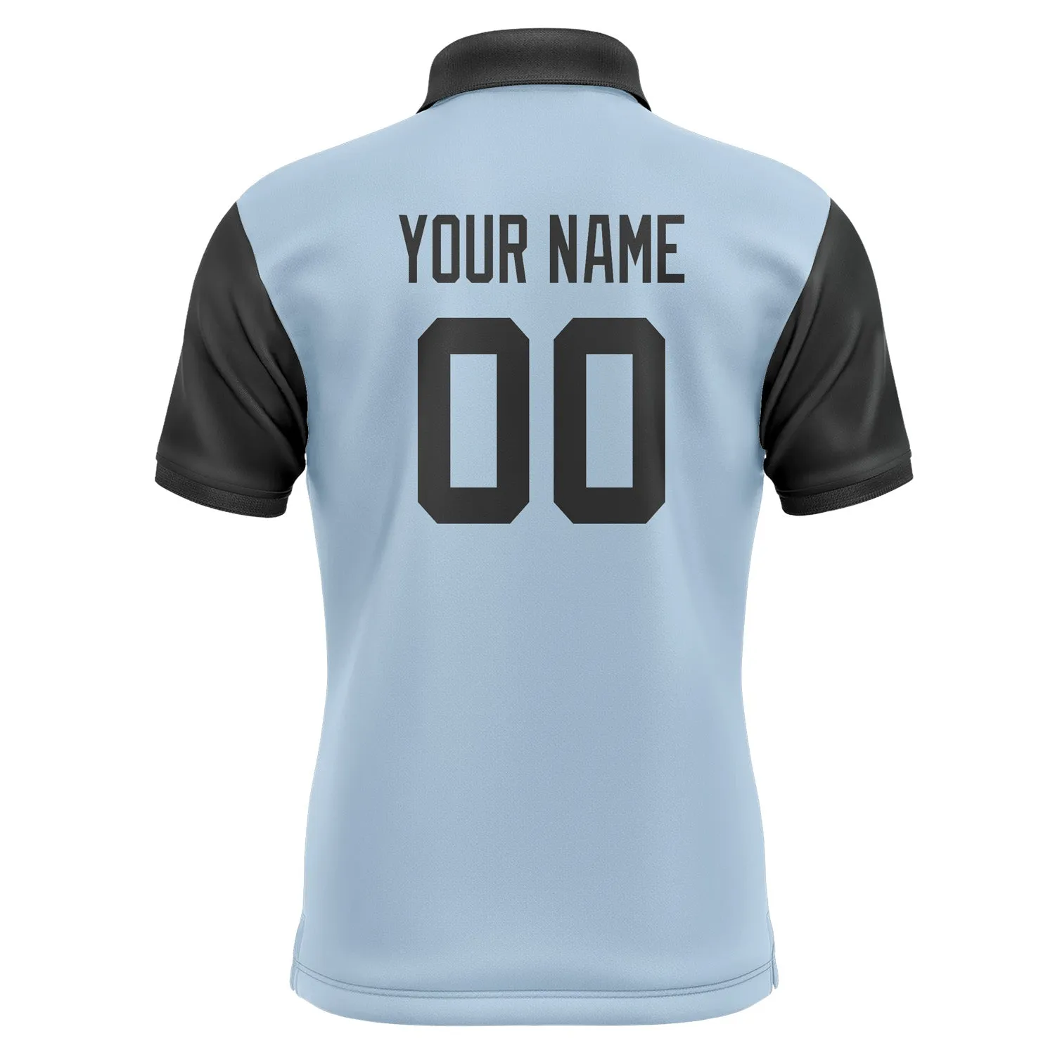 Custom Light Blue Black Short-Sleeve Polo Shirt