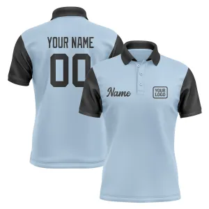 Custom Light Blue Black Short-Sleeve Polo Shirt