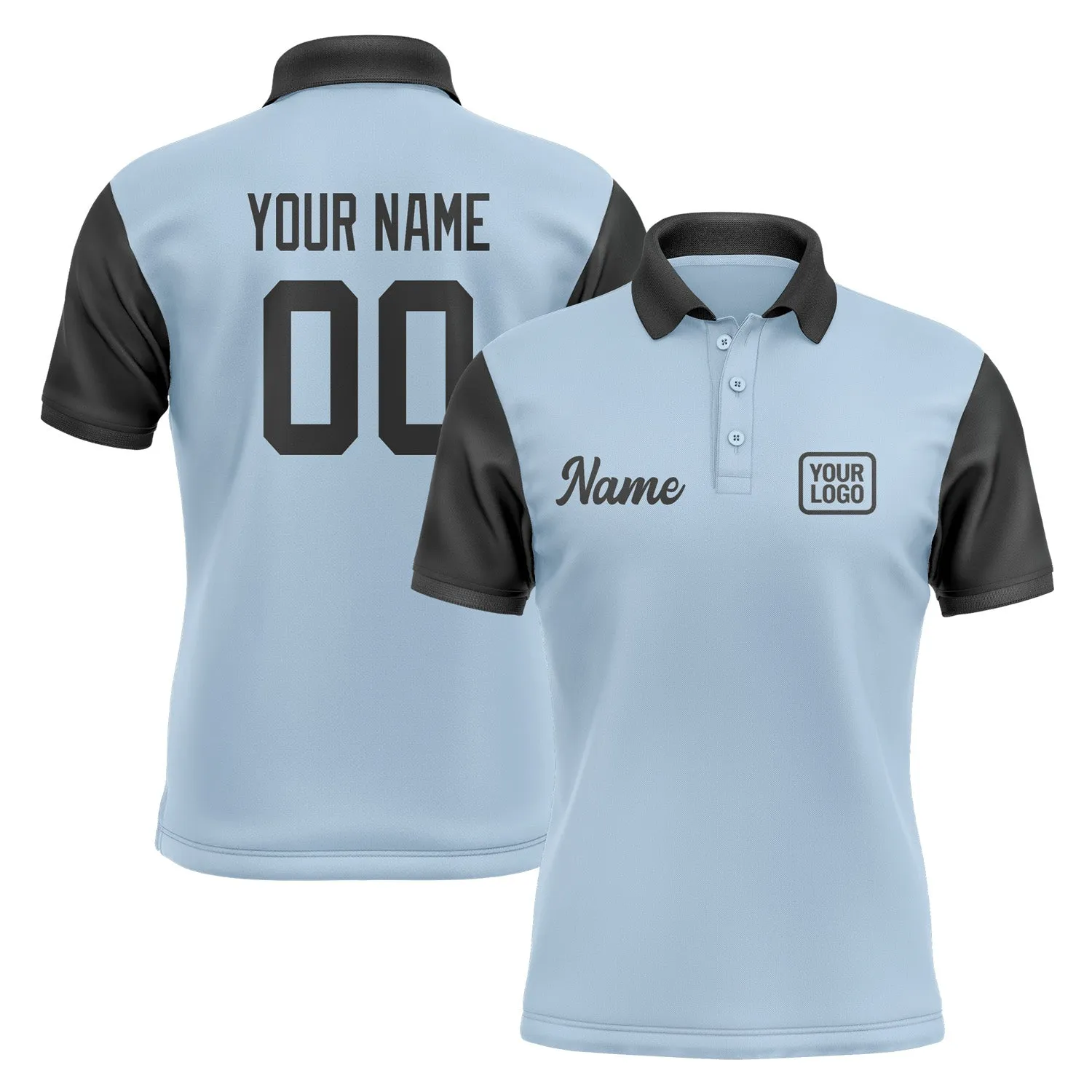Custom Light Blue Black Short-Sleeve Polo Shirt