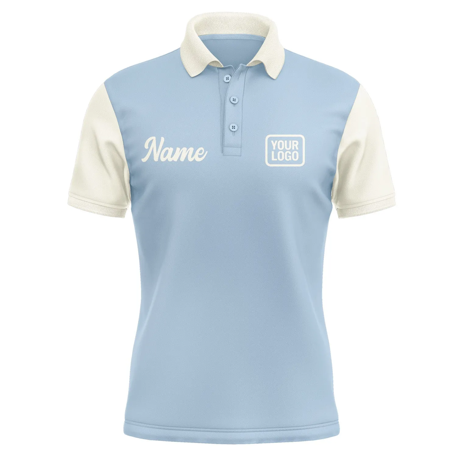 Custom Light Blue Cream Short-Sleeve Polo Shirt