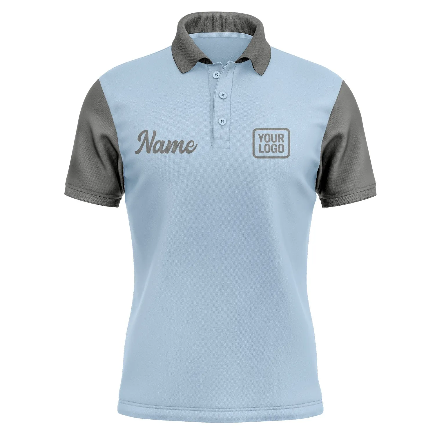 Custom Light Blue Dark Grey Short-Sleeve Polo Shirt