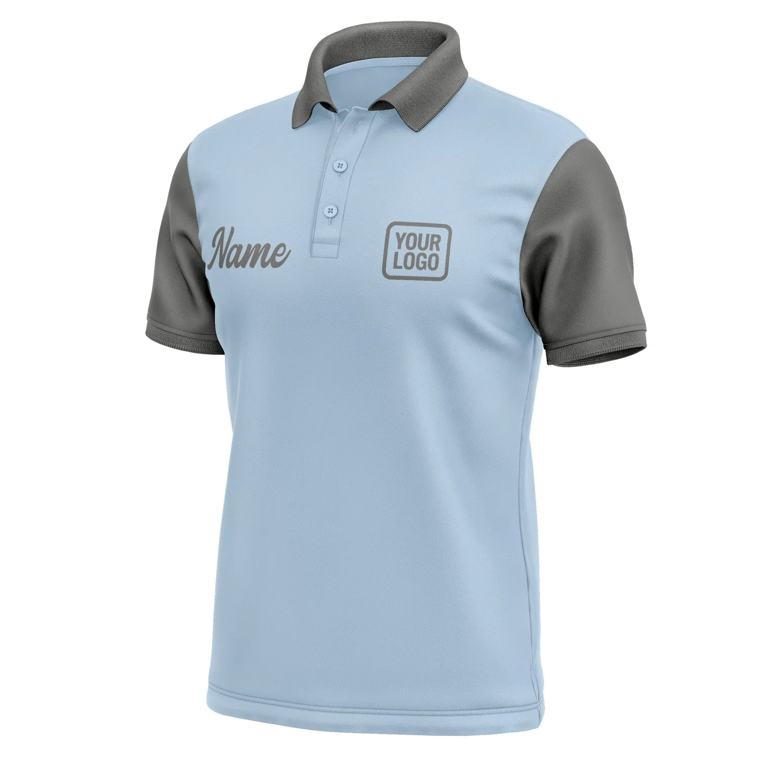 Custom Light Blue Dark Grey Short-Sleeve Polo Shirt