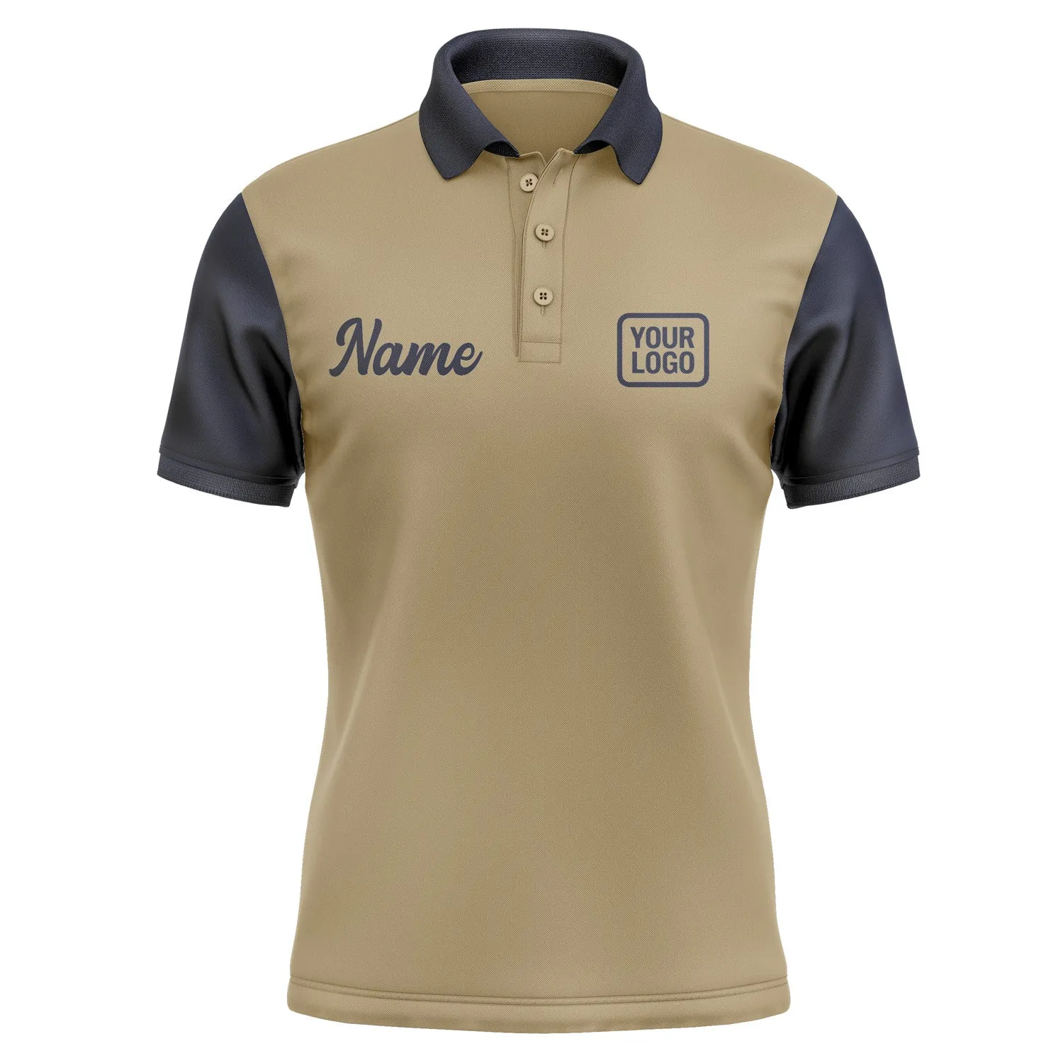 Custom Light Khaki Navy Short-Sleeve Polo Shirt
