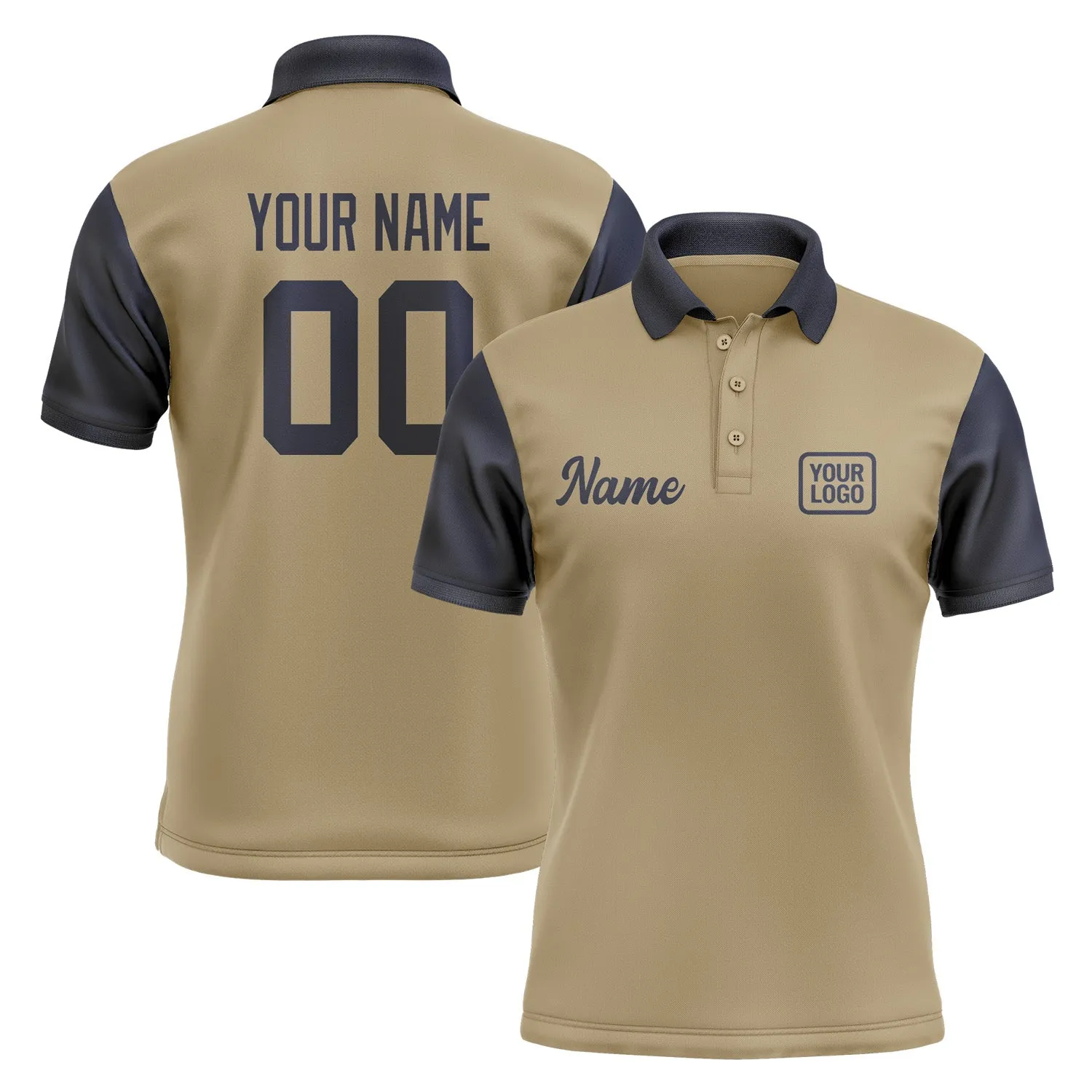 Custom Light Khaki Navy Short-Sleeve Polo Shirt