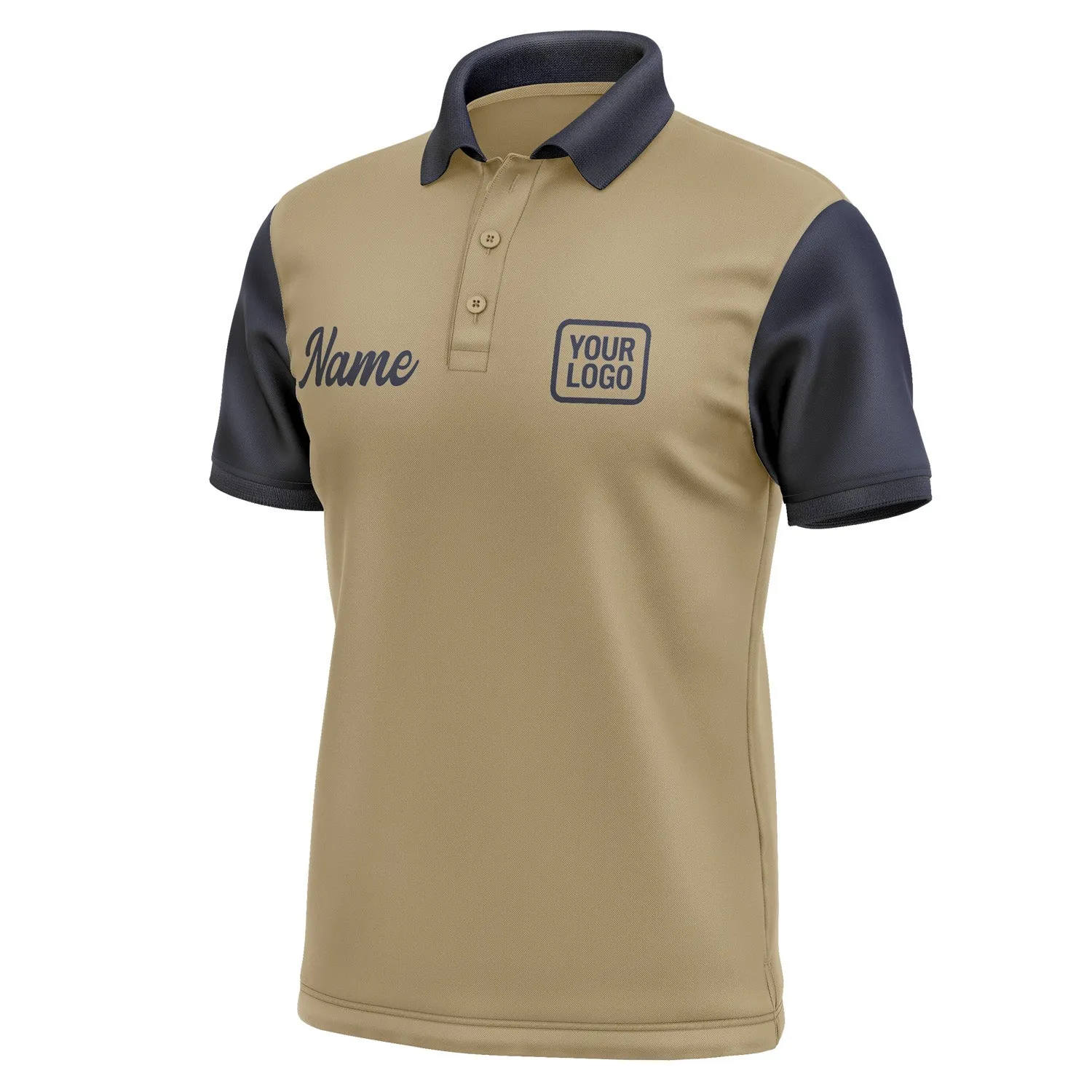 Custom Light Khaki Navy Short-Sleeve Polo Shirt