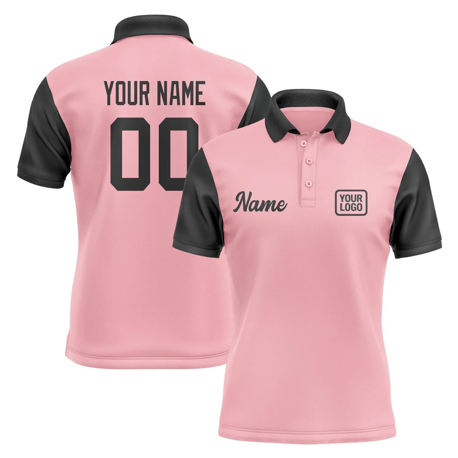 Custom Light Pink Black Short-Sleeve Polo Shirt