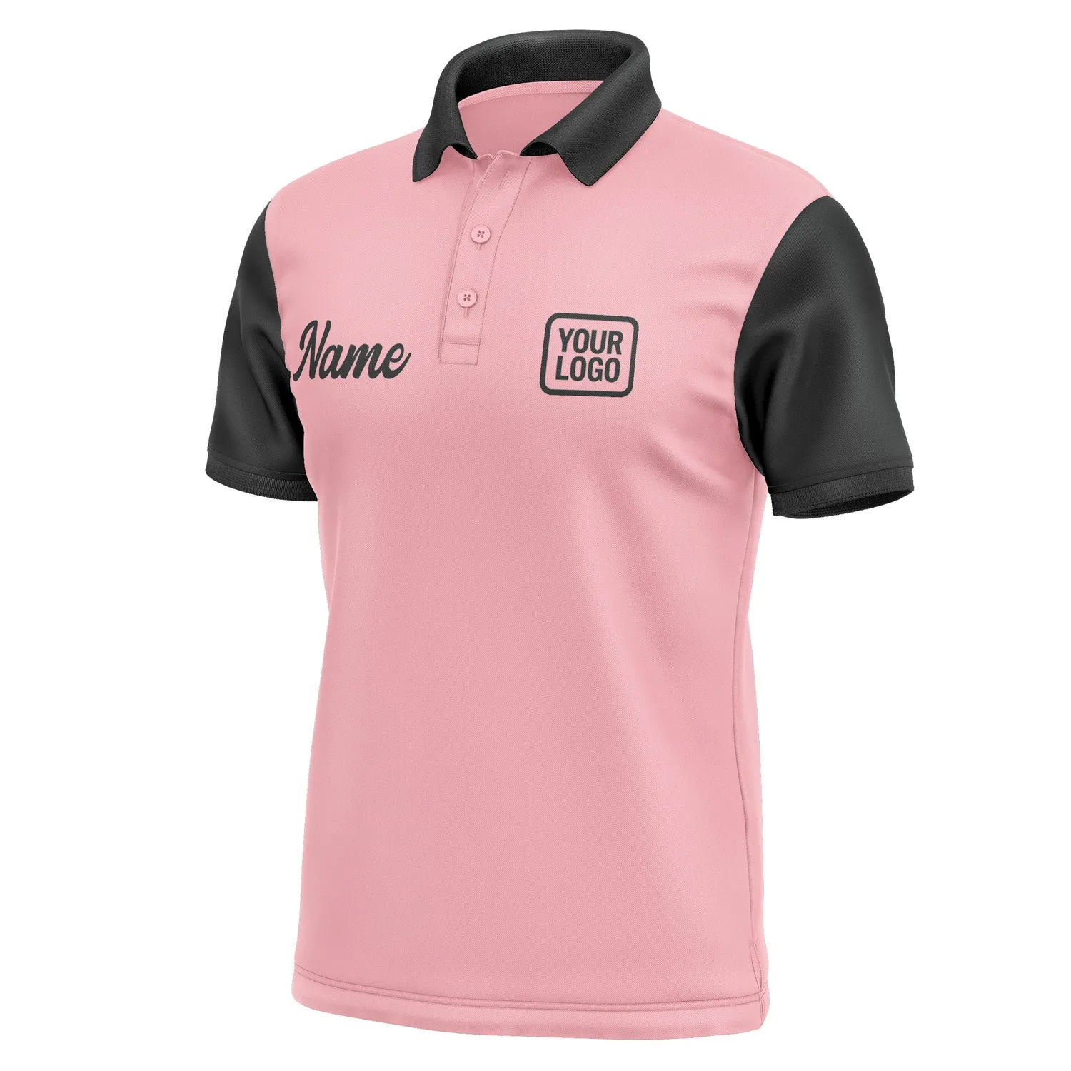 Custom Light Pink Black Short-Sleeve Polo Shirt