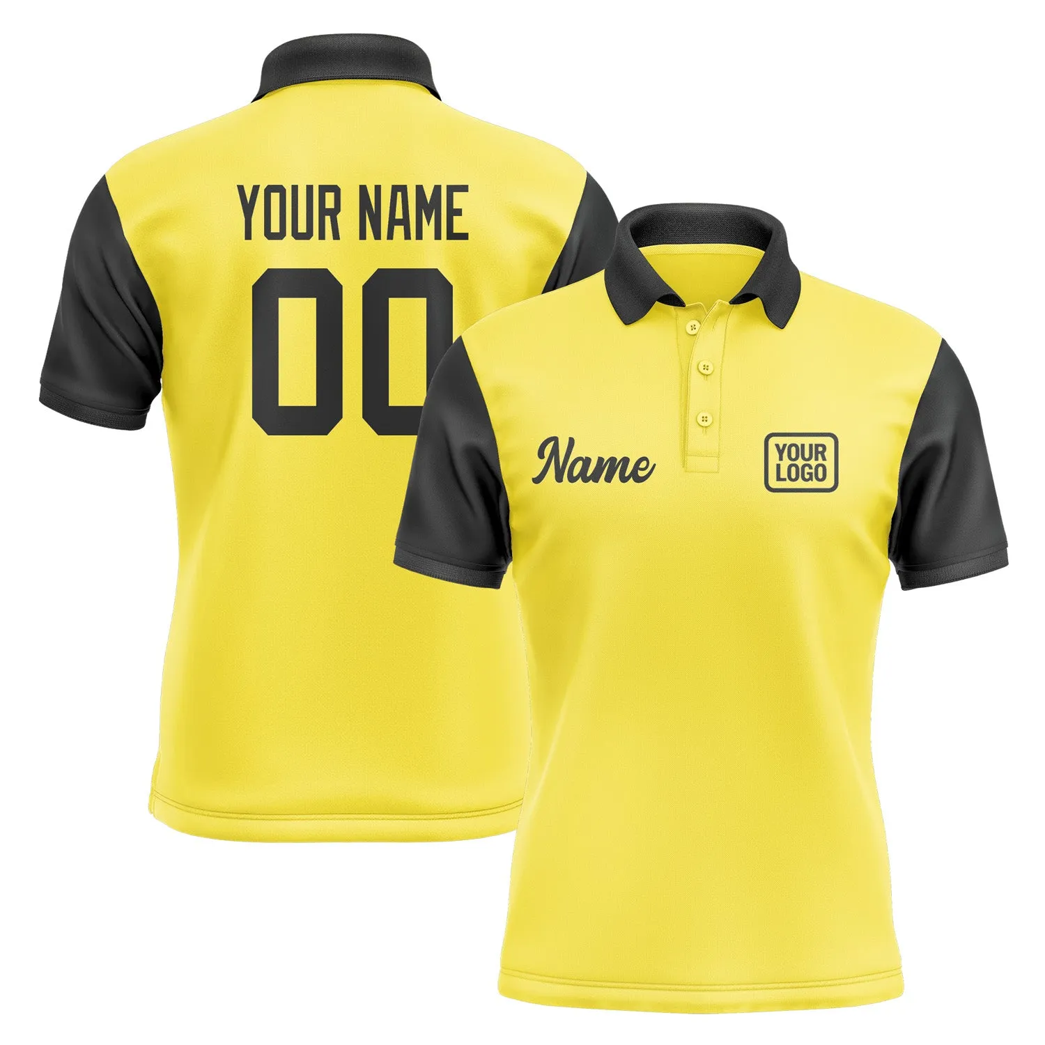 Custom Light Yellow Black Short-Sleeve Polo Shirt