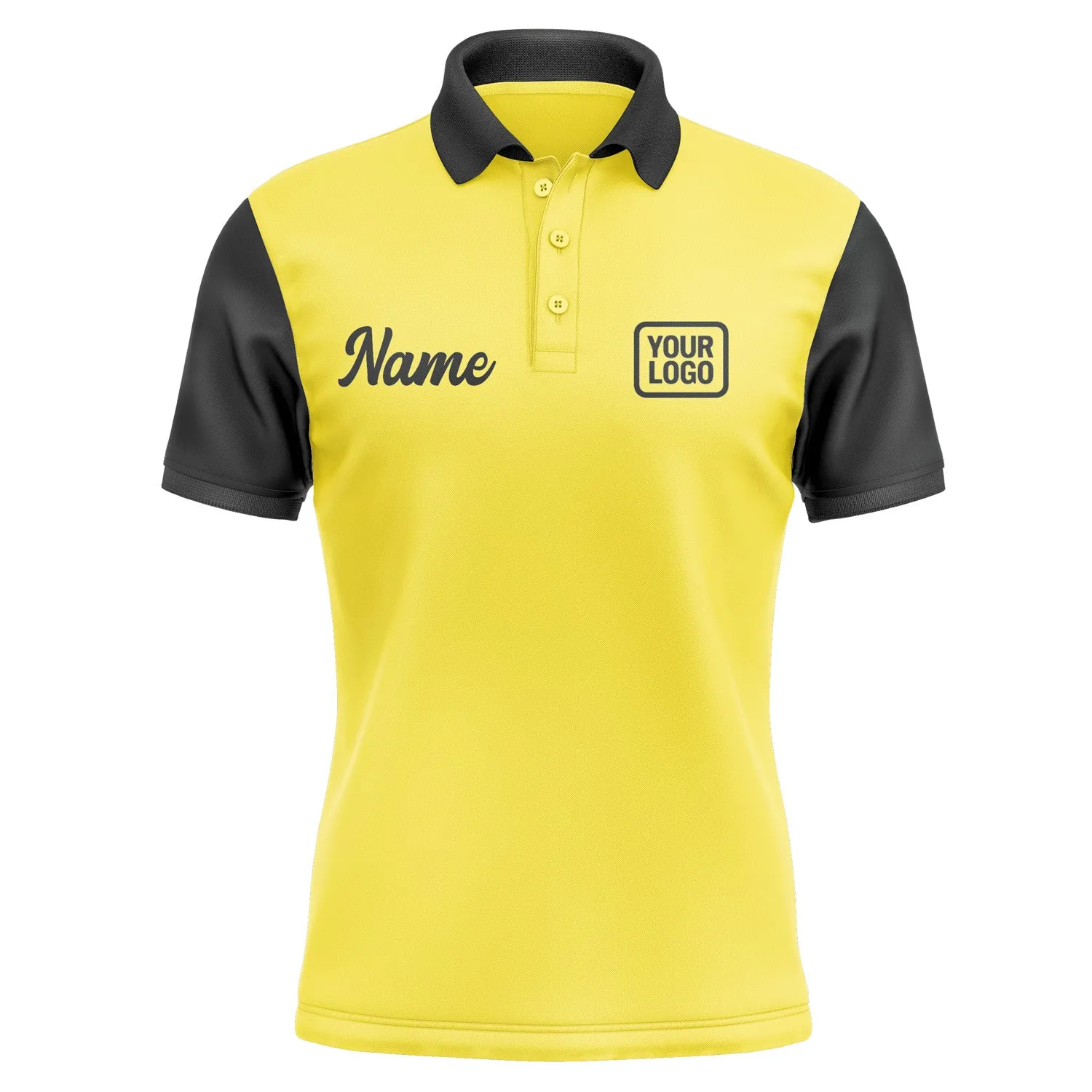 Custom Light Yellow Black Short-Sleeve Polo Shirt