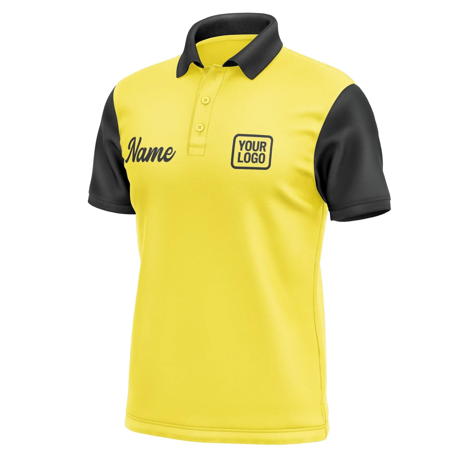 Custom Light Yellow Black Short-Sleeve Polo Shirt