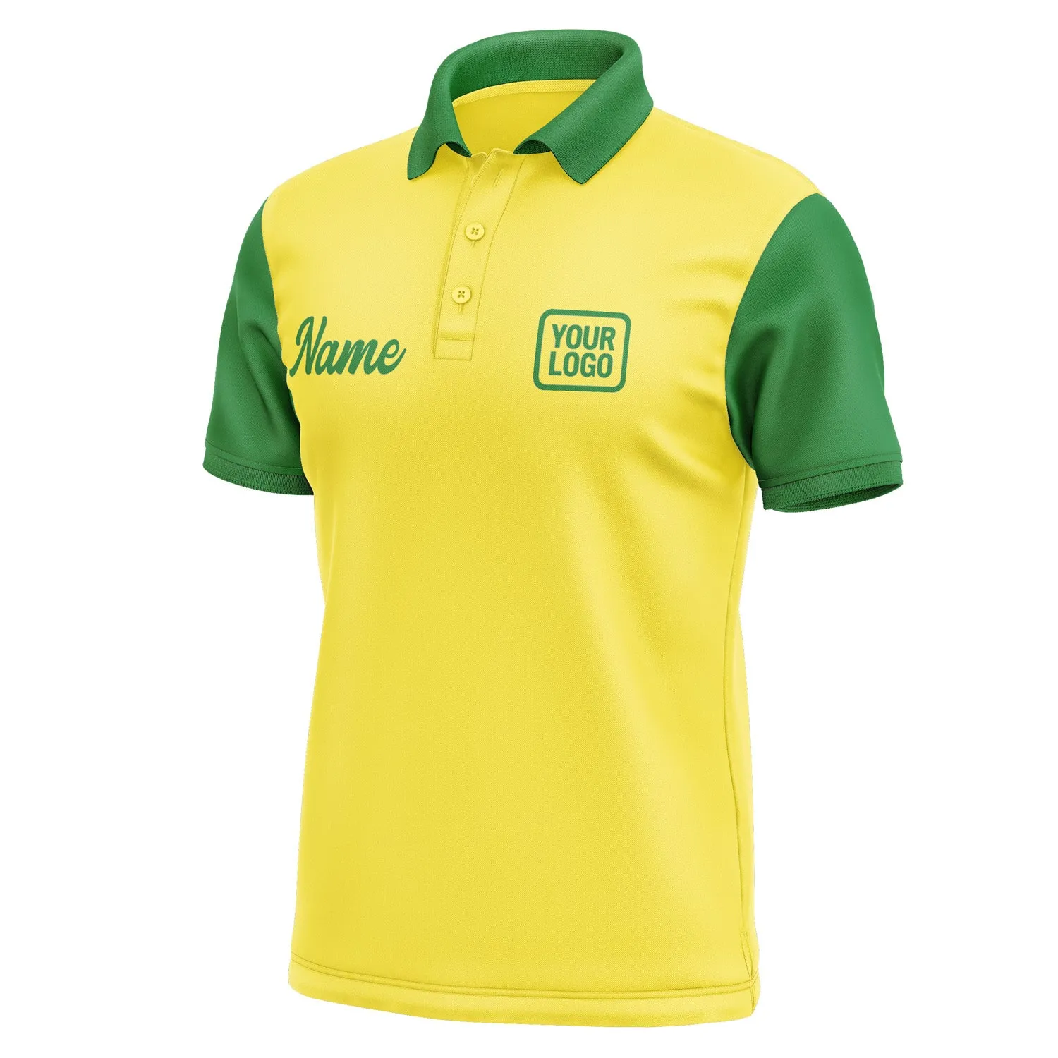 Custom Light Yellow Emerald Green Short-Sleeve Polo Shirt