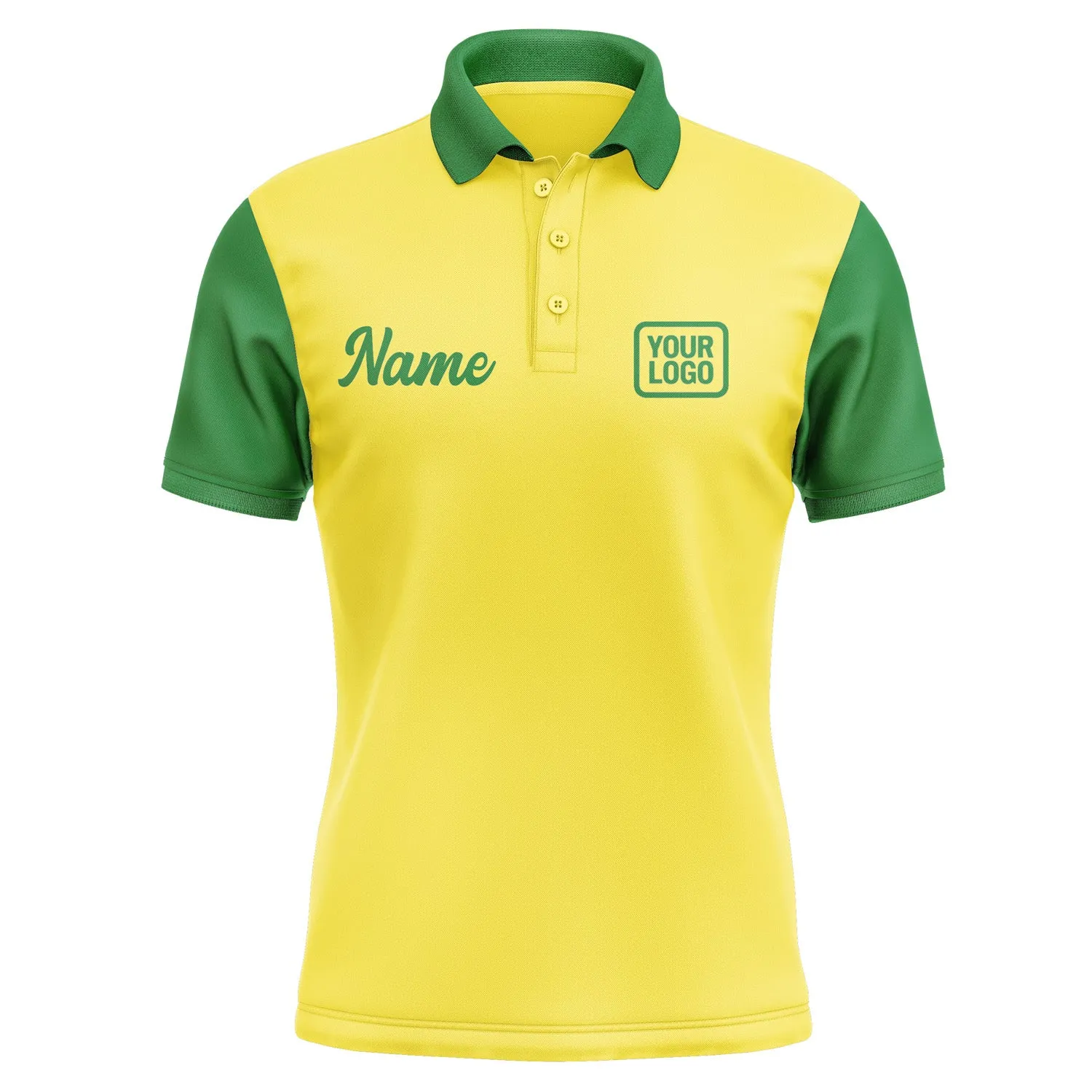 Custom Light Yellow Emerald Green Short-Sleeve Polo Shirt