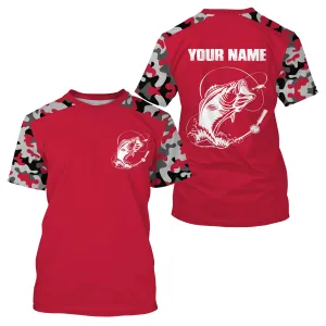 Custom Name Bass Fishing Camouflage Red Performance Fishing Shirt, Bass Fishing Jerseys - SDF128