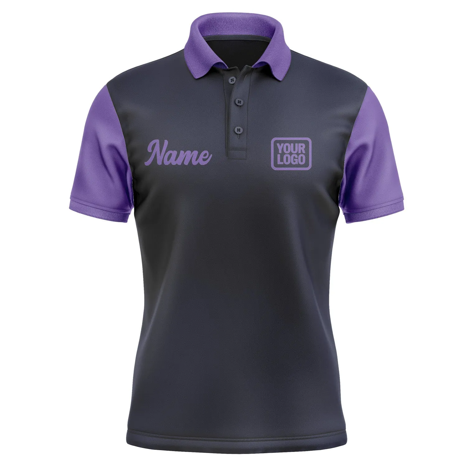 Custom Navy Light Purple Short-Sleeve Polo Shirt