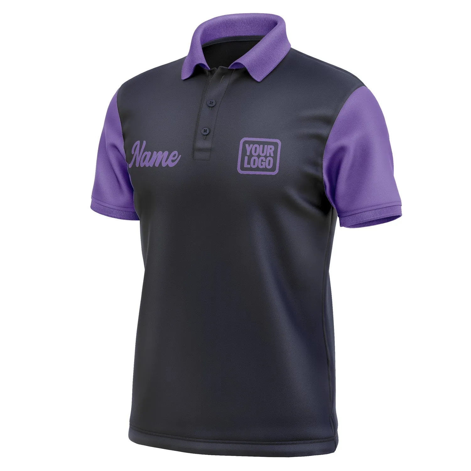 Custom Navy Light Purple Short-Sleeve Polo Shirt