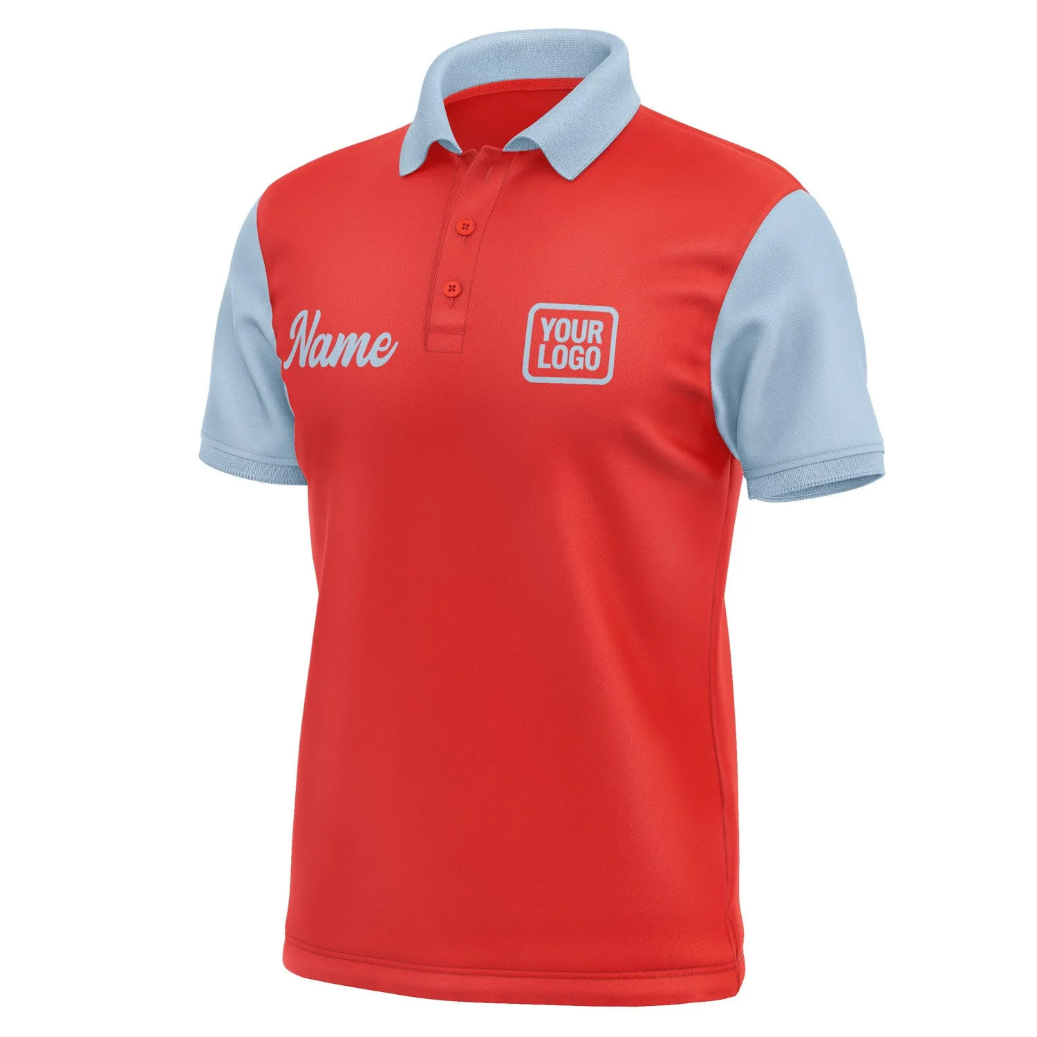 Custom Orange Red Light Blue Short-Sleeve Polo Shirt