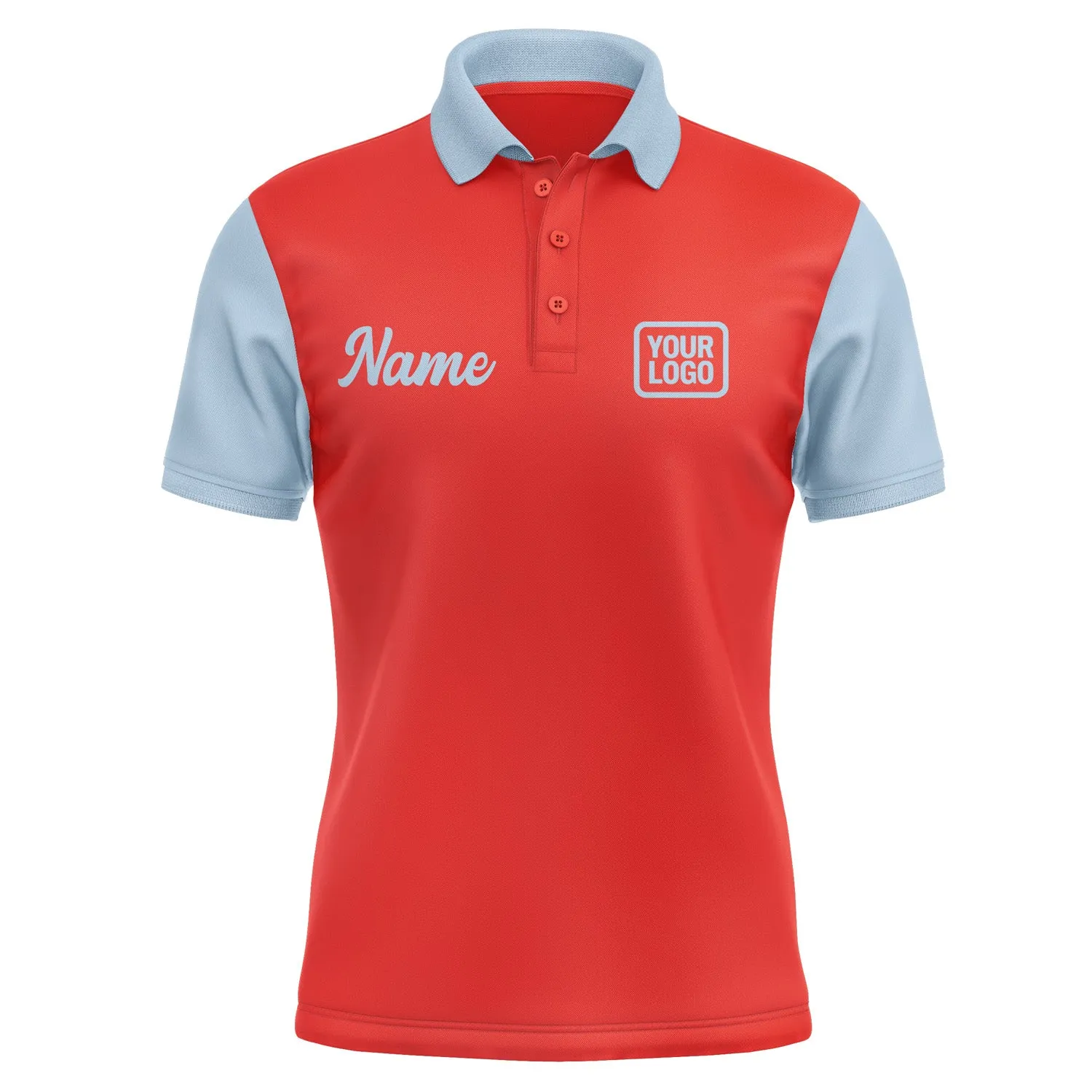 Custom Orange Red Light Blue Short-Sleeve Polo Shirt
