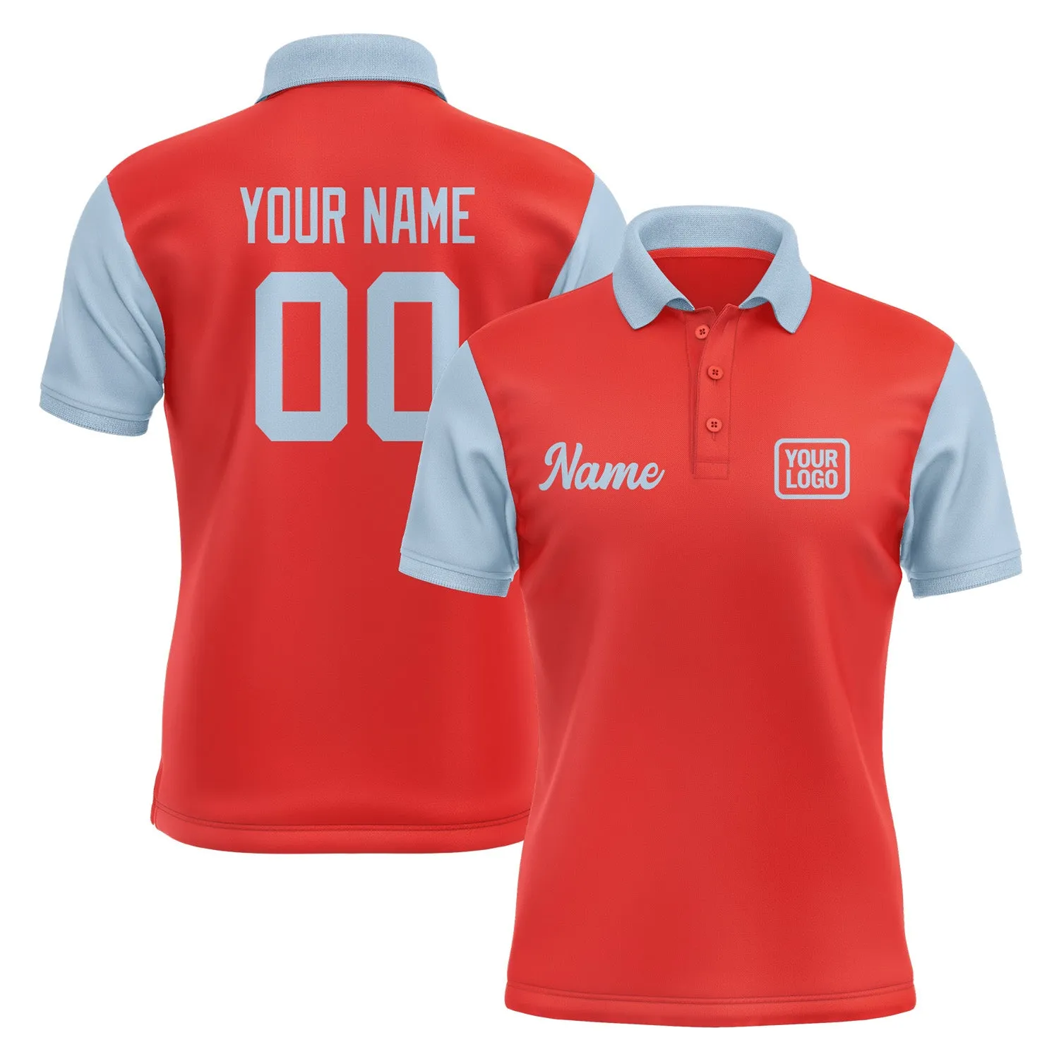 Custom Orange Red Light Blue Short-Sleeve Polo Shirt