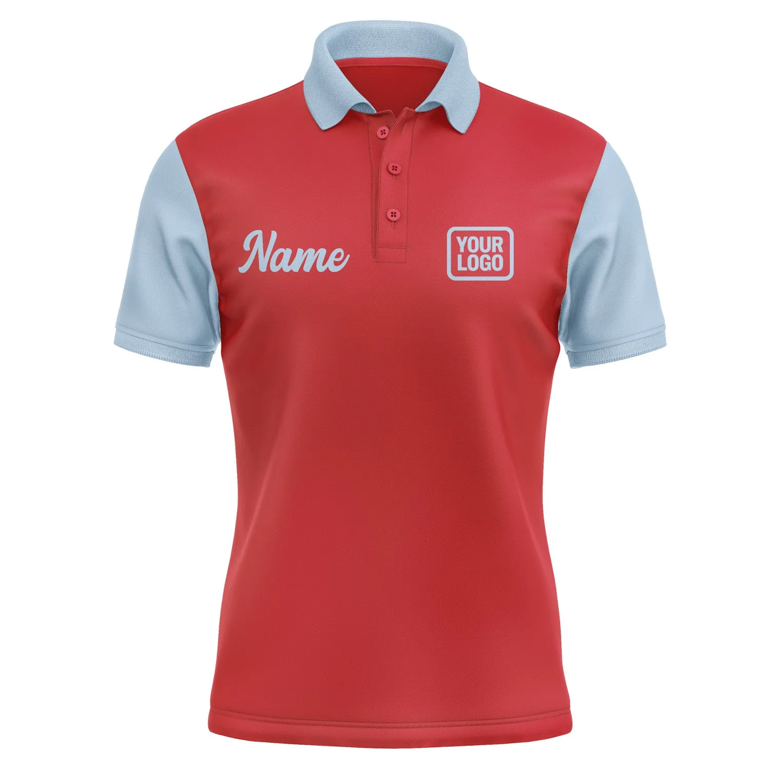 Custom Red Light Blue Short-Sleeve Polo Shirt