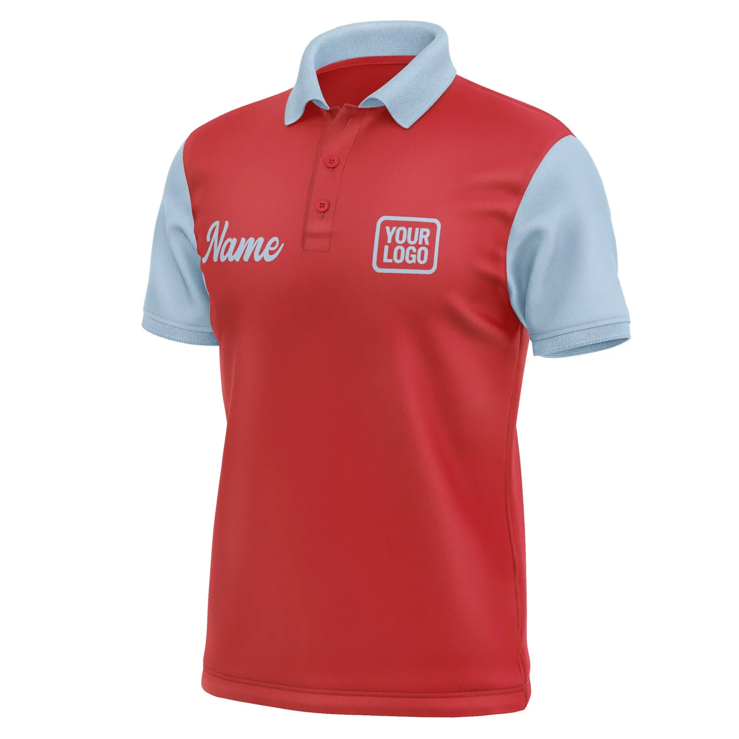 Custom Red Light Blue Short-Sleeve Polo Shirt