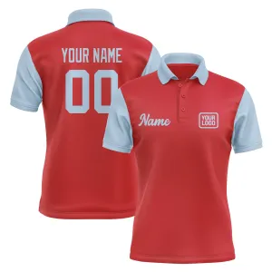 Custom Red Light Blue Short-Sleeve Polo Shirt