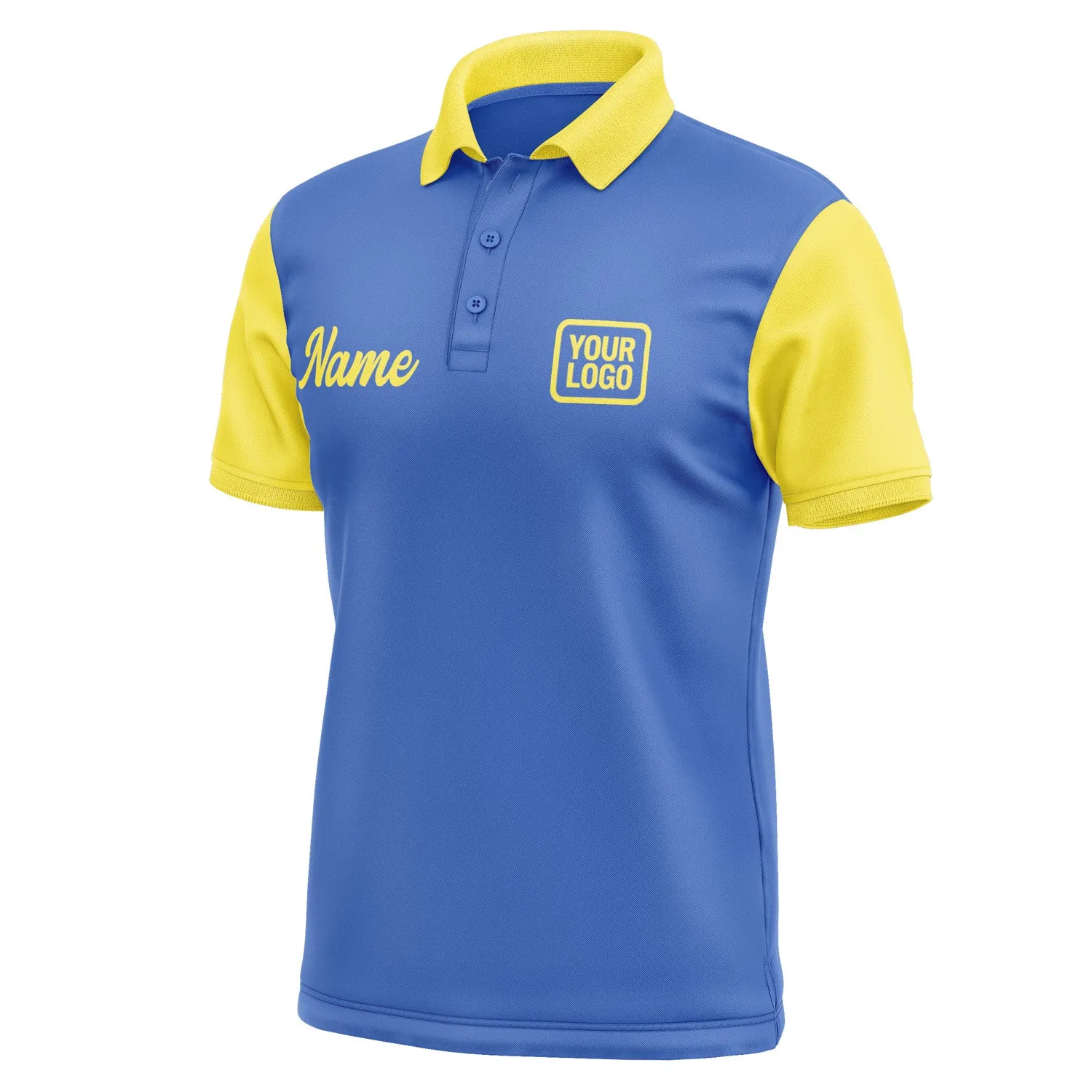 Custom Sky Blue Light Yellow Short-Sleeve Polo Shirt