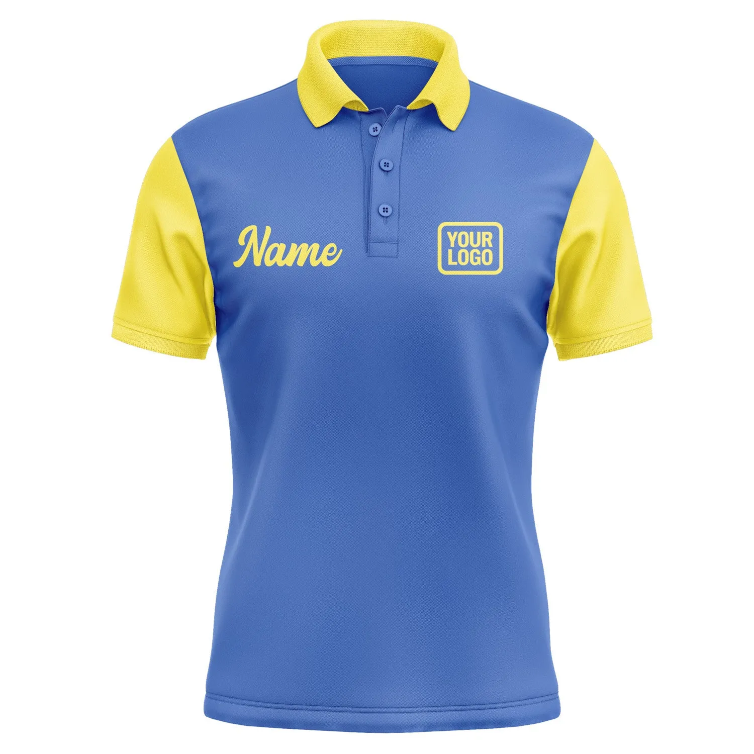 Custom Sky Blue Light Yellow Short-Sleeve Polo Shirt