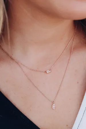 Dainty Double Baguette Pendant Necklace - Gold