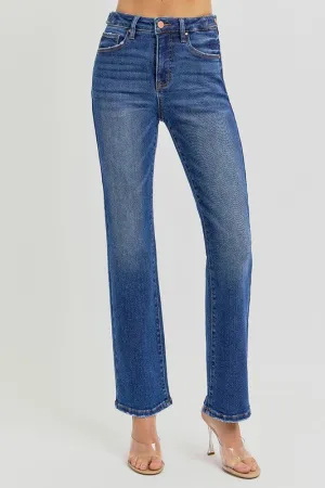 Dark Wash High Rise Ankle Length Straight Tummy Control Jeans - Risen Jeans