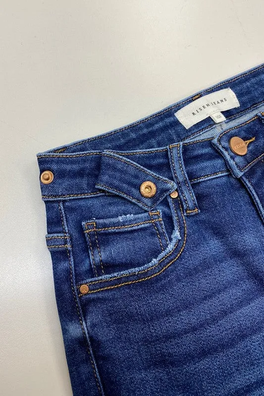 Dark Wash High Rise Ankle Length Straight Tummy Control Jeans - Risen Jeans