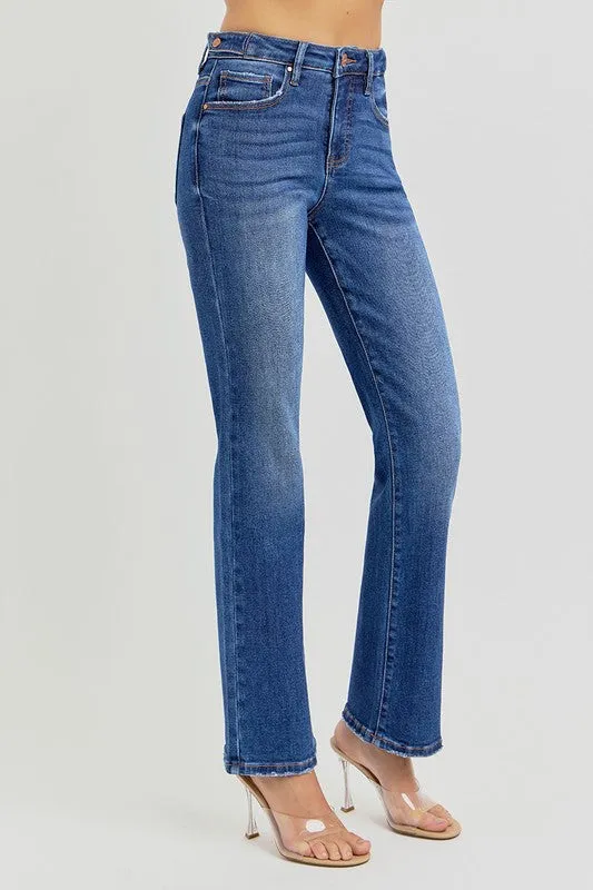 Dark Wash High Rise Ankle Length Straight Tummy Control Jeans - Risen Jeans
