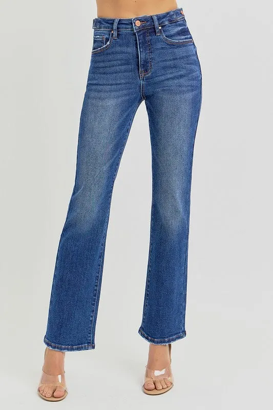 Dark Wash High Rise Ankle Length Straight Tummy Control Jeans - Risen Jeans