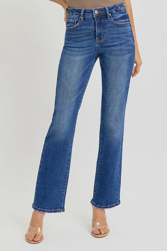 Dark Wash High Rise Ankle Length Straight Tummy Control Jeans - Risen Jeans